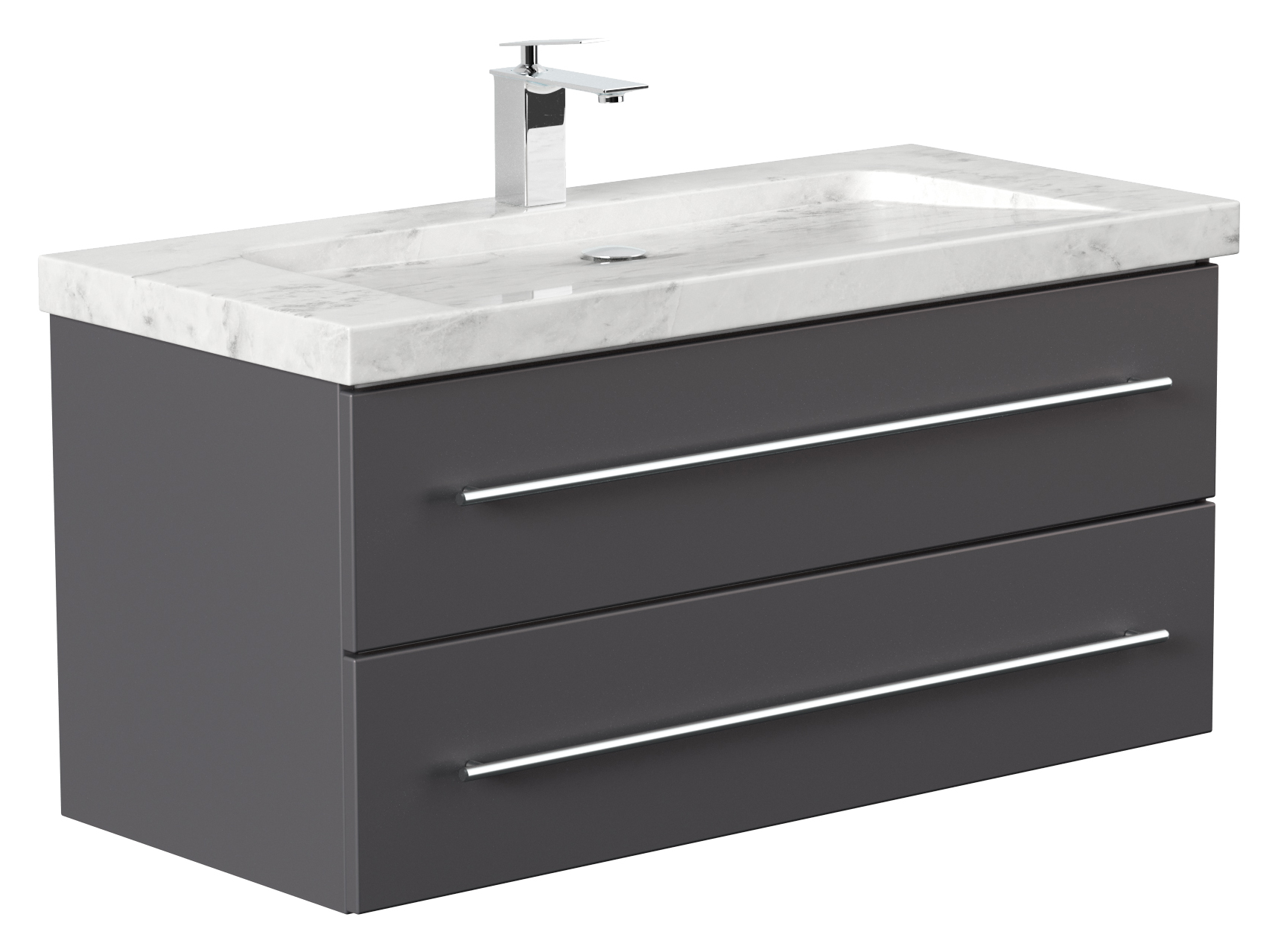 Badmöbel Marmor Carrara White Damo 100 cm 1 Hahnloch SoftClose anthrazit