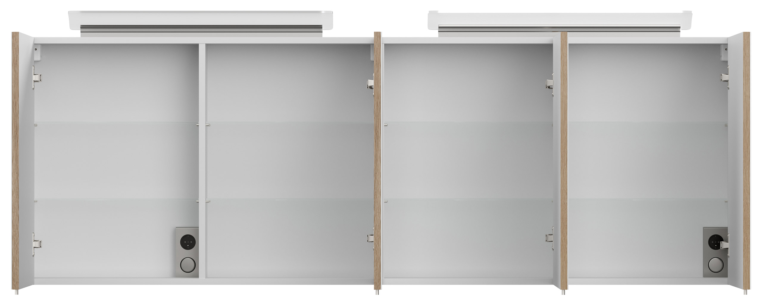 Spiegelschrank 180cm mit Acryl-Lampe und Glasböden Eiche hell