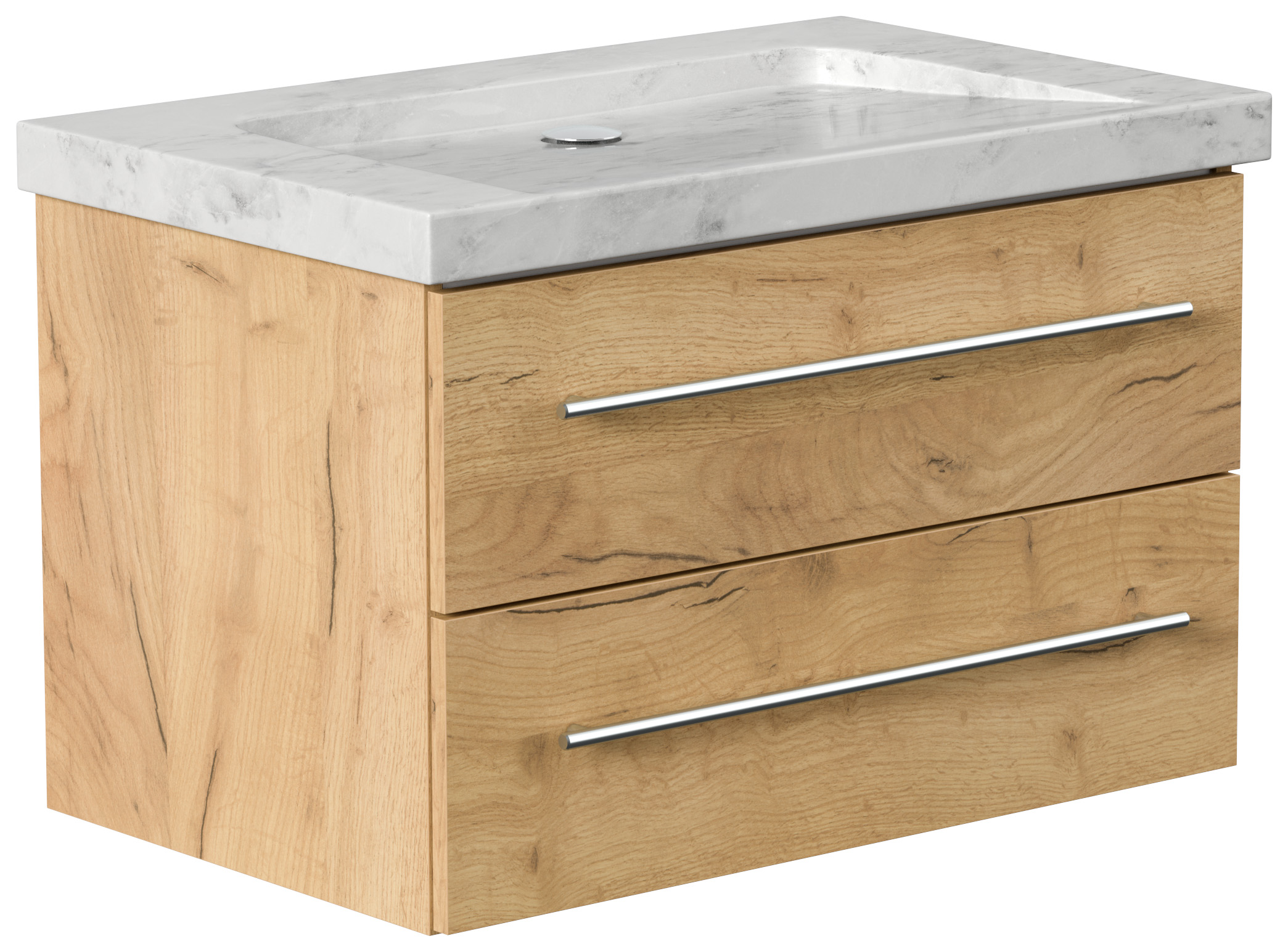 Badmöbel Marmor Carrara White Damo 75 cm ohne Hahnloch SoftClose eiche gold