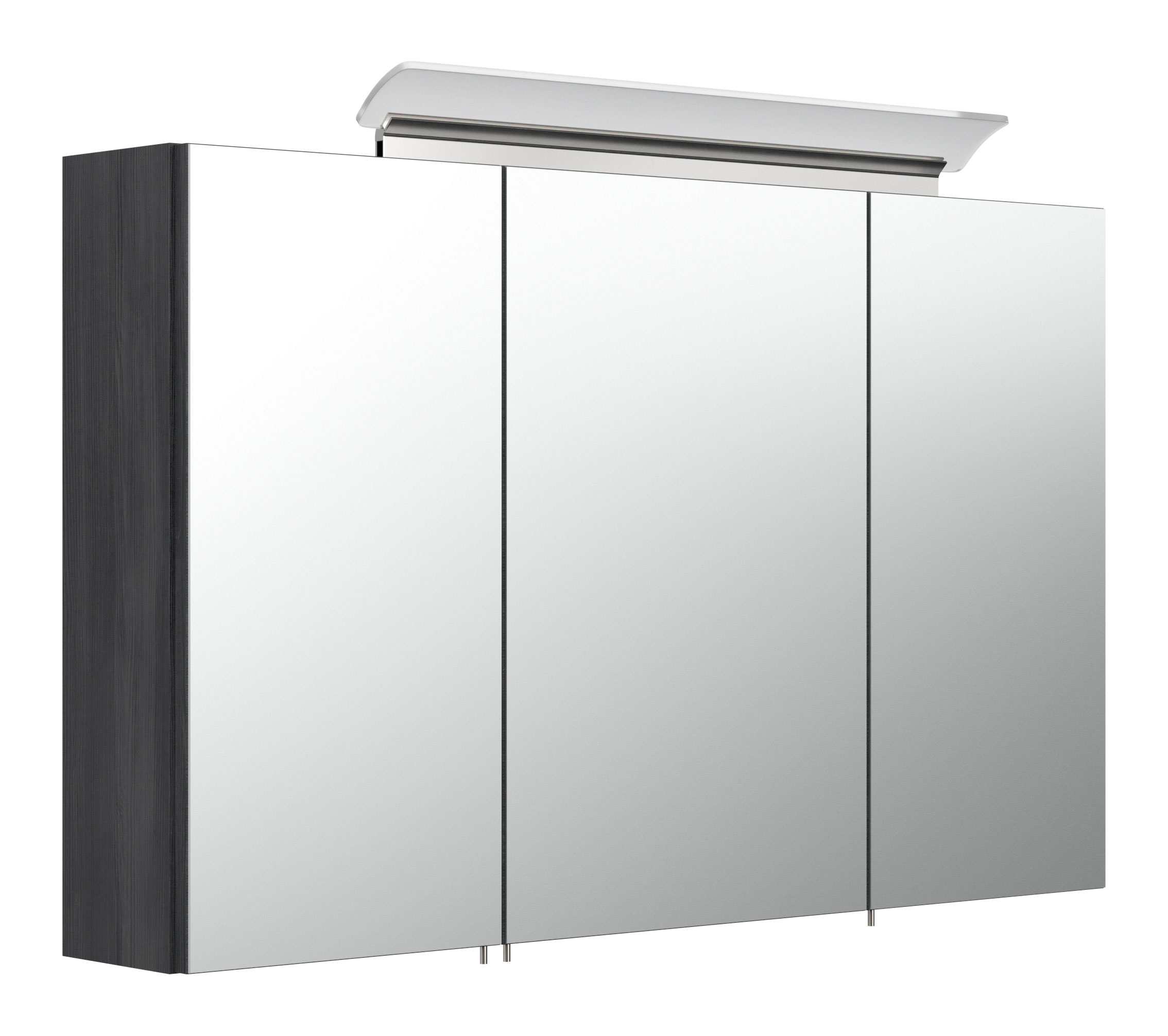 Spiegelschrank 100cm inkl. Design LED-Lampe und Glasböden graphit gemasert