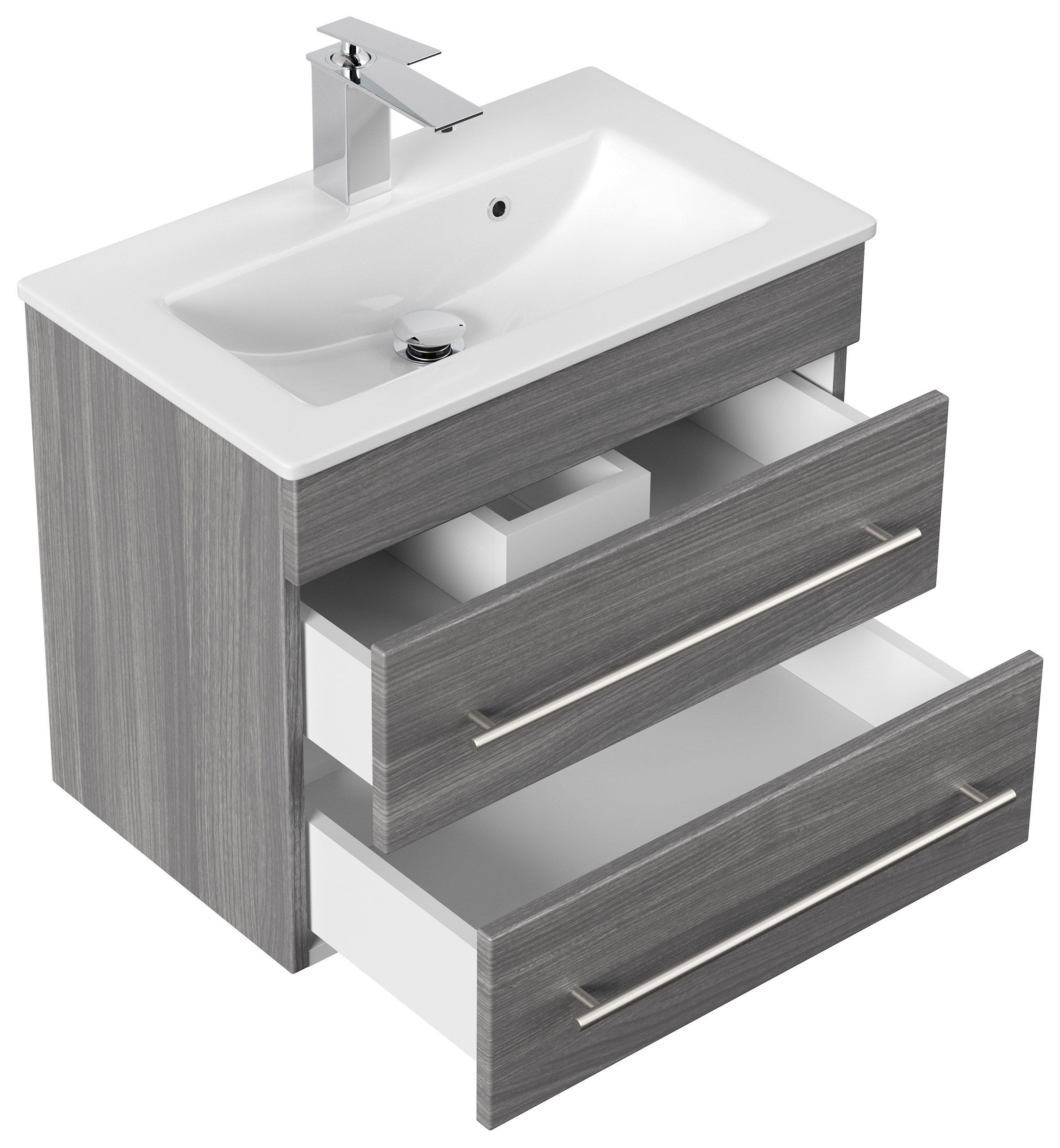 Badmöbel Mars 600 2-teilig mit LED Spiegel SlimLine SoftClose silbereiche 