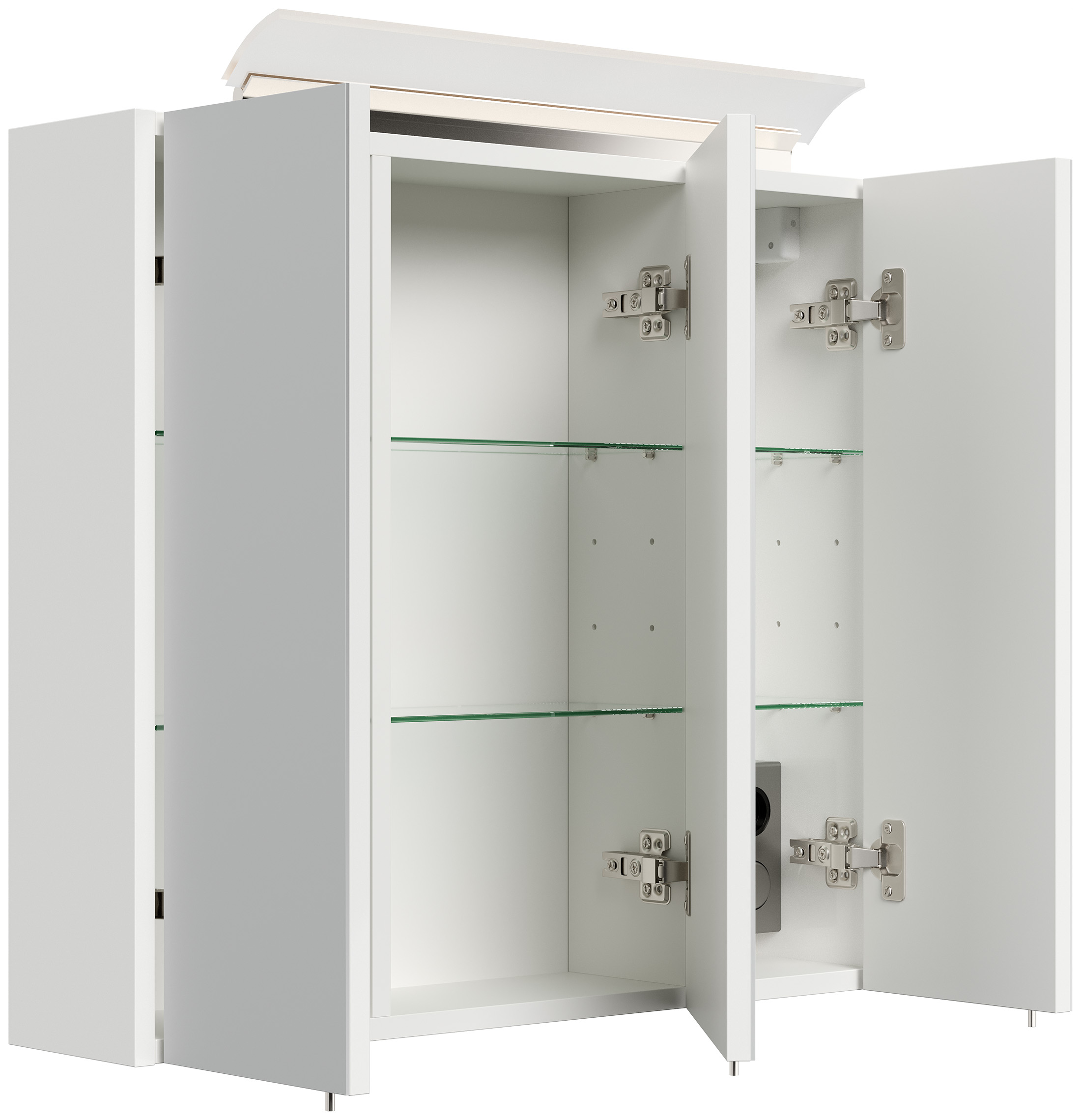 Spiegelschrank 70cm inkl. Design LED-Lampe und Glasböden weiss hochglanz