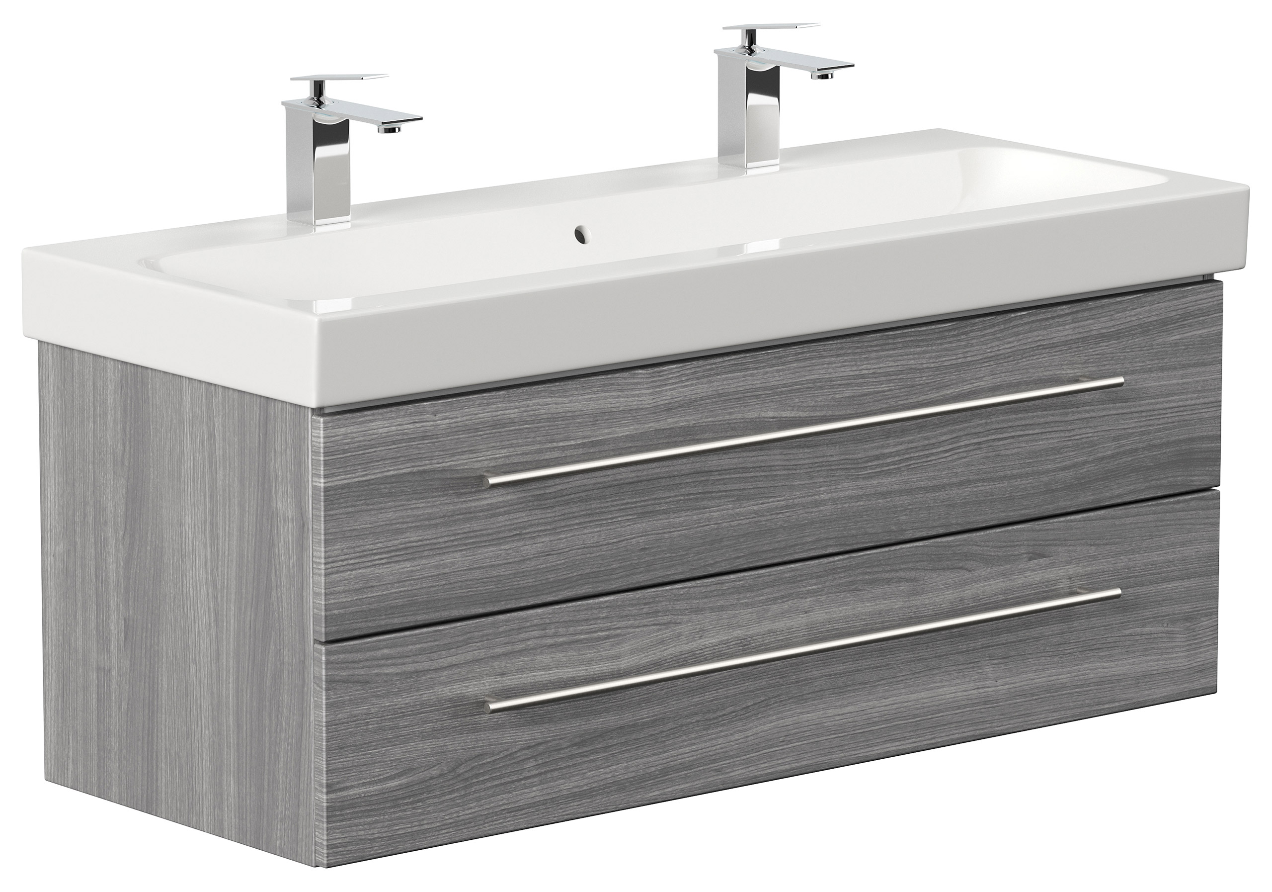 Badmöbel mit Geberit Icon Waschbecken 120 cm SoftClose silbereiche