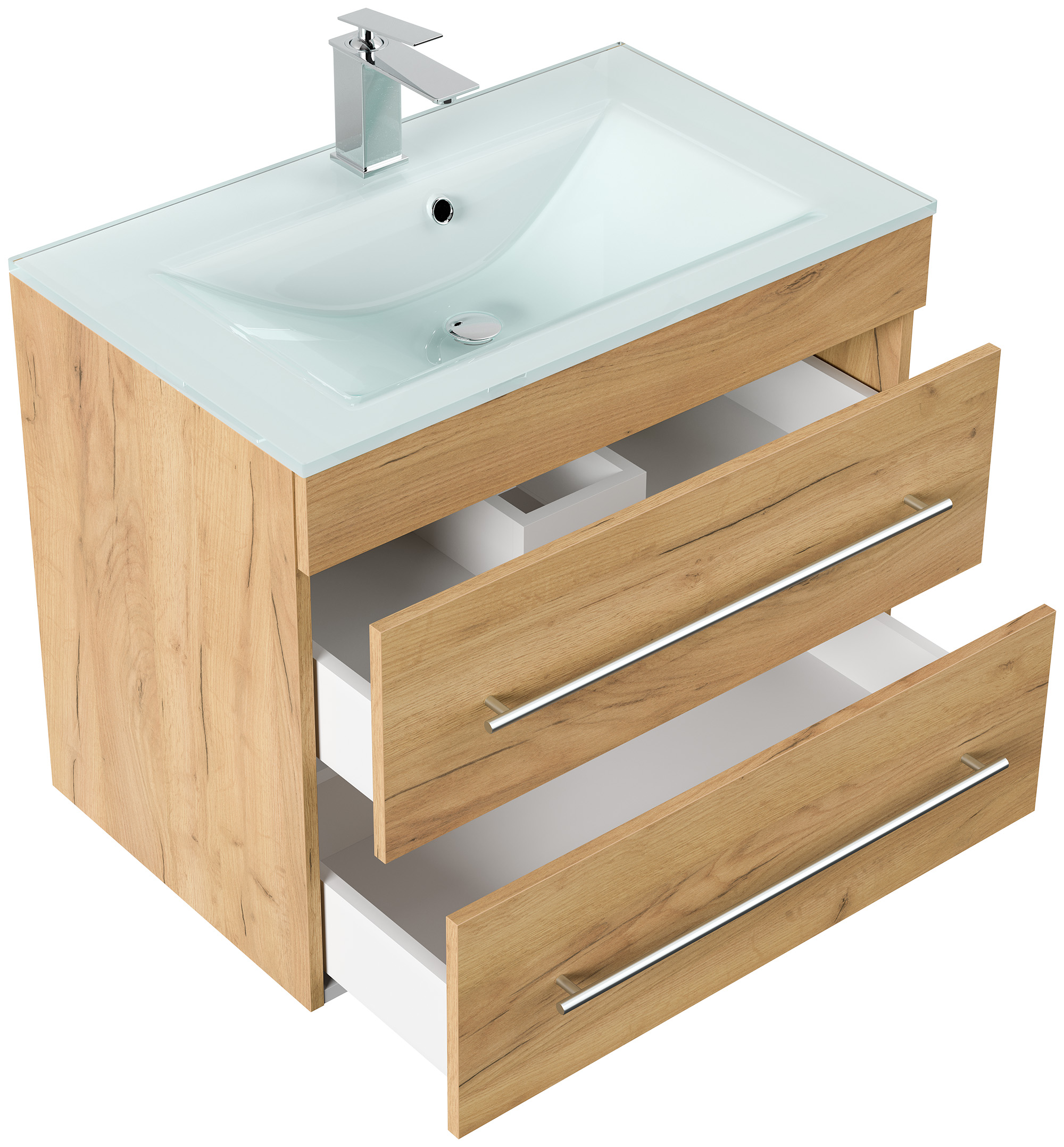 Badmöbel Vitro 750 mit Glaswaschbecken SoftClose eiche gold