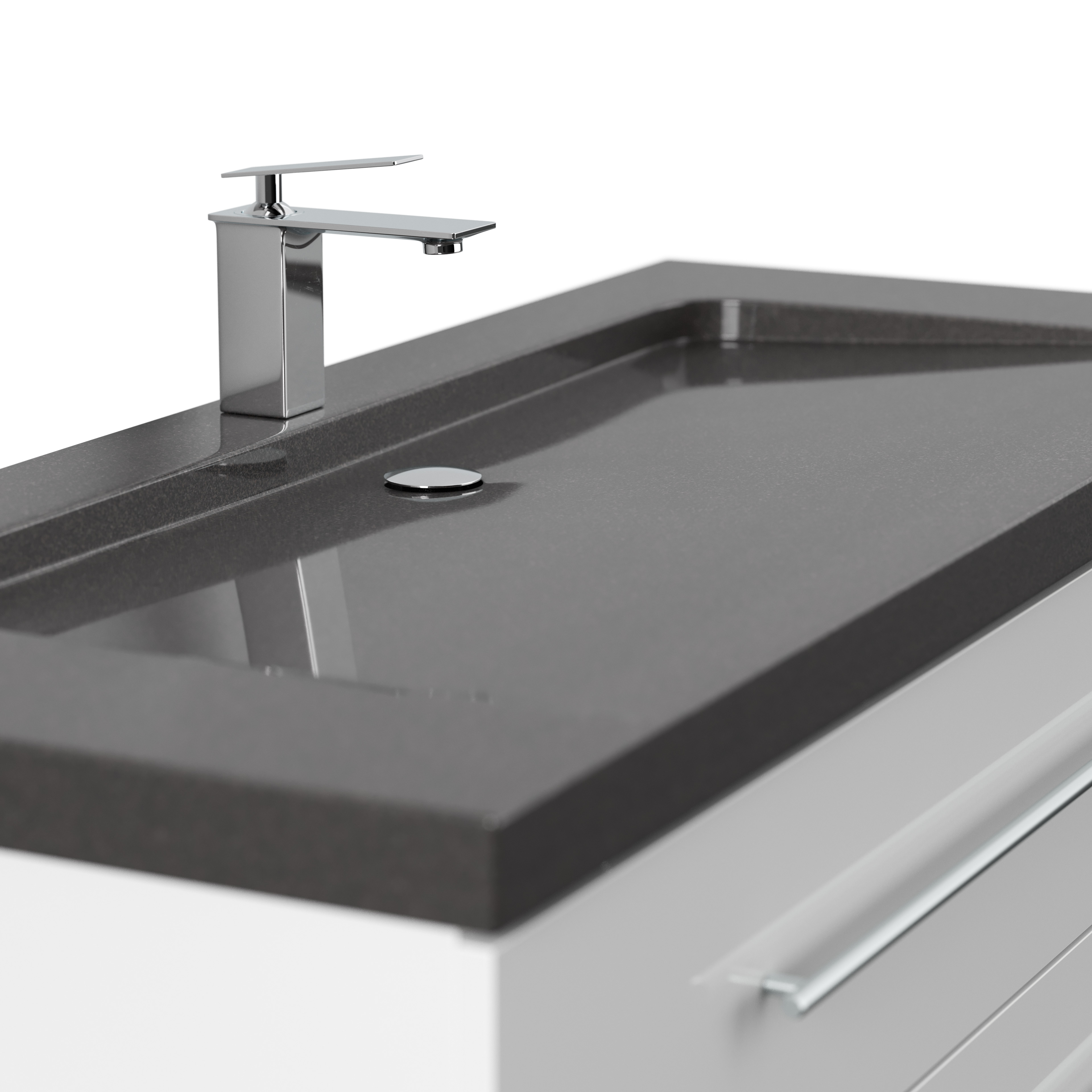 Badmöbel Granit India Black Damo 130 cm 1 Hahnloch SoftClose weiß hochglanz
