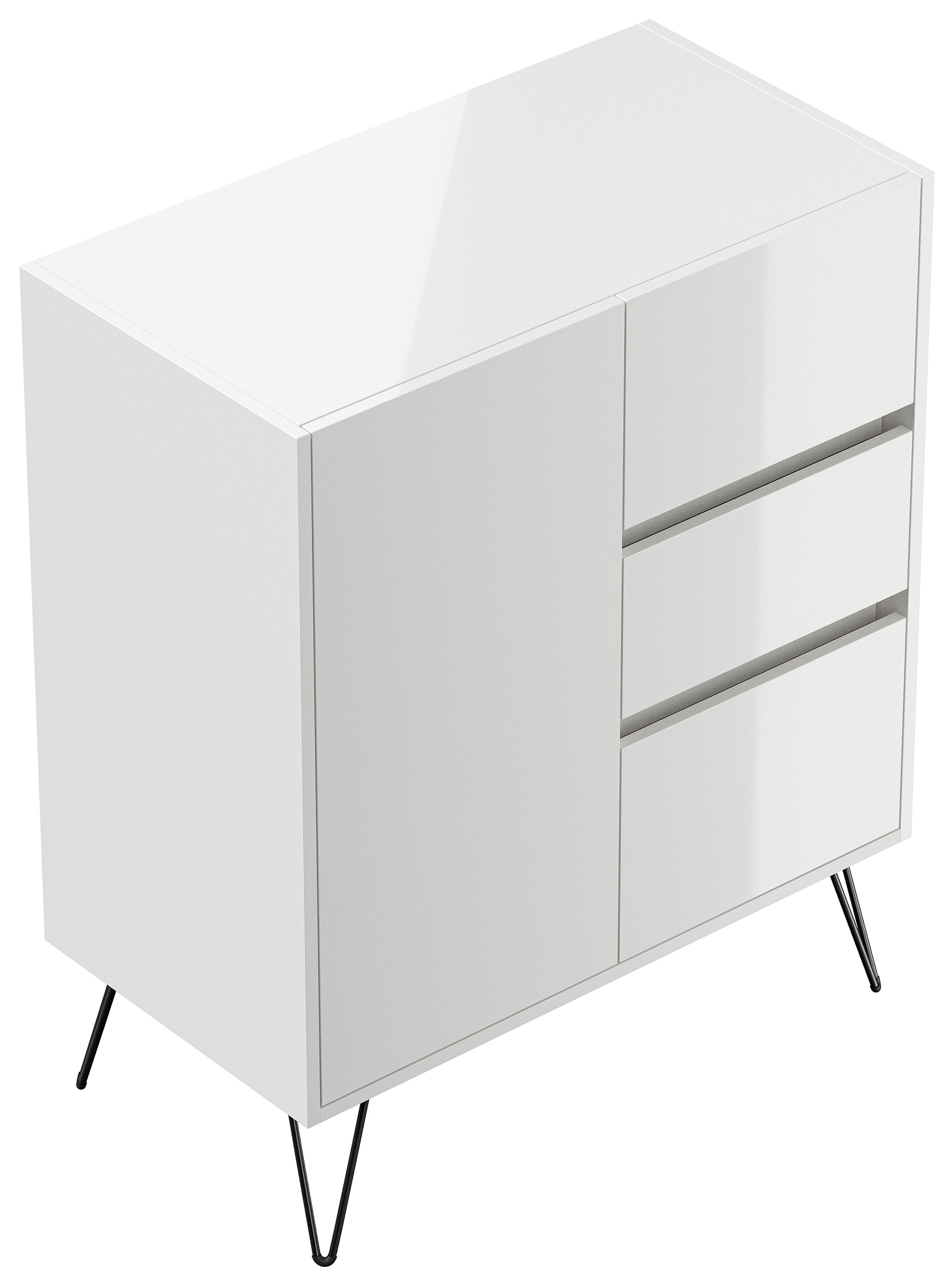 Design Sideboard Kommode Rauk 80cm 3 Greifraum SoftClose 1 Tür Weiß hochglanz