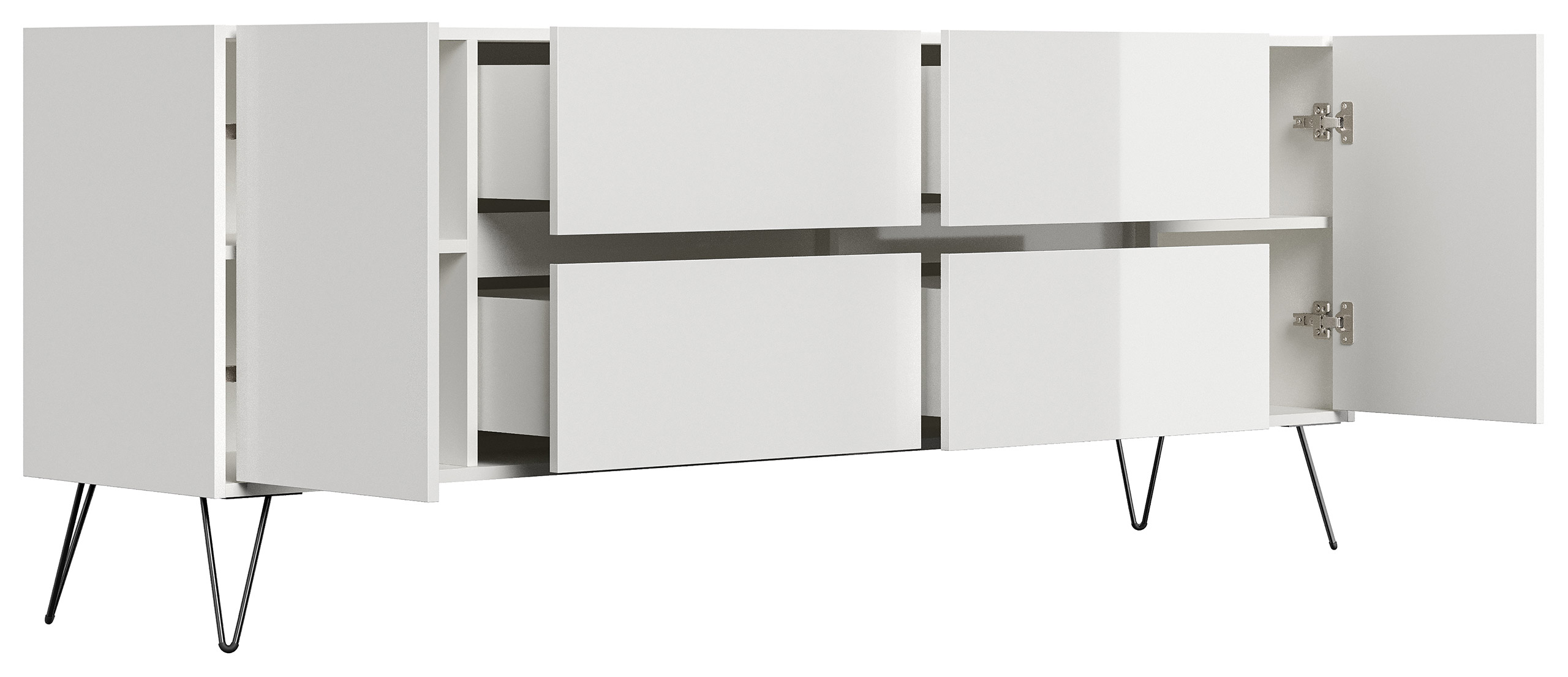 Raumwunder XXL Sideboard Kommode Heros 200cm 4 SoftClose 2 Türen Weiß hochglanz