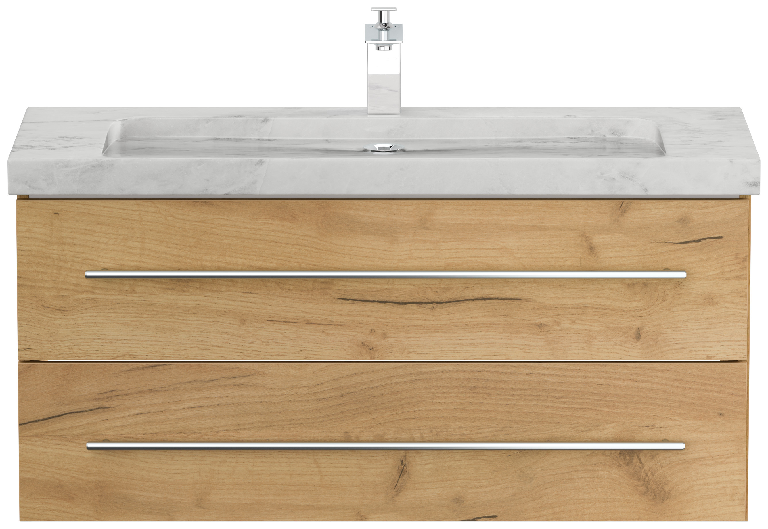 Badmöbel Marmor Carrara White Damo 100 cm 1 Hahnloch SoftClose eiche gold