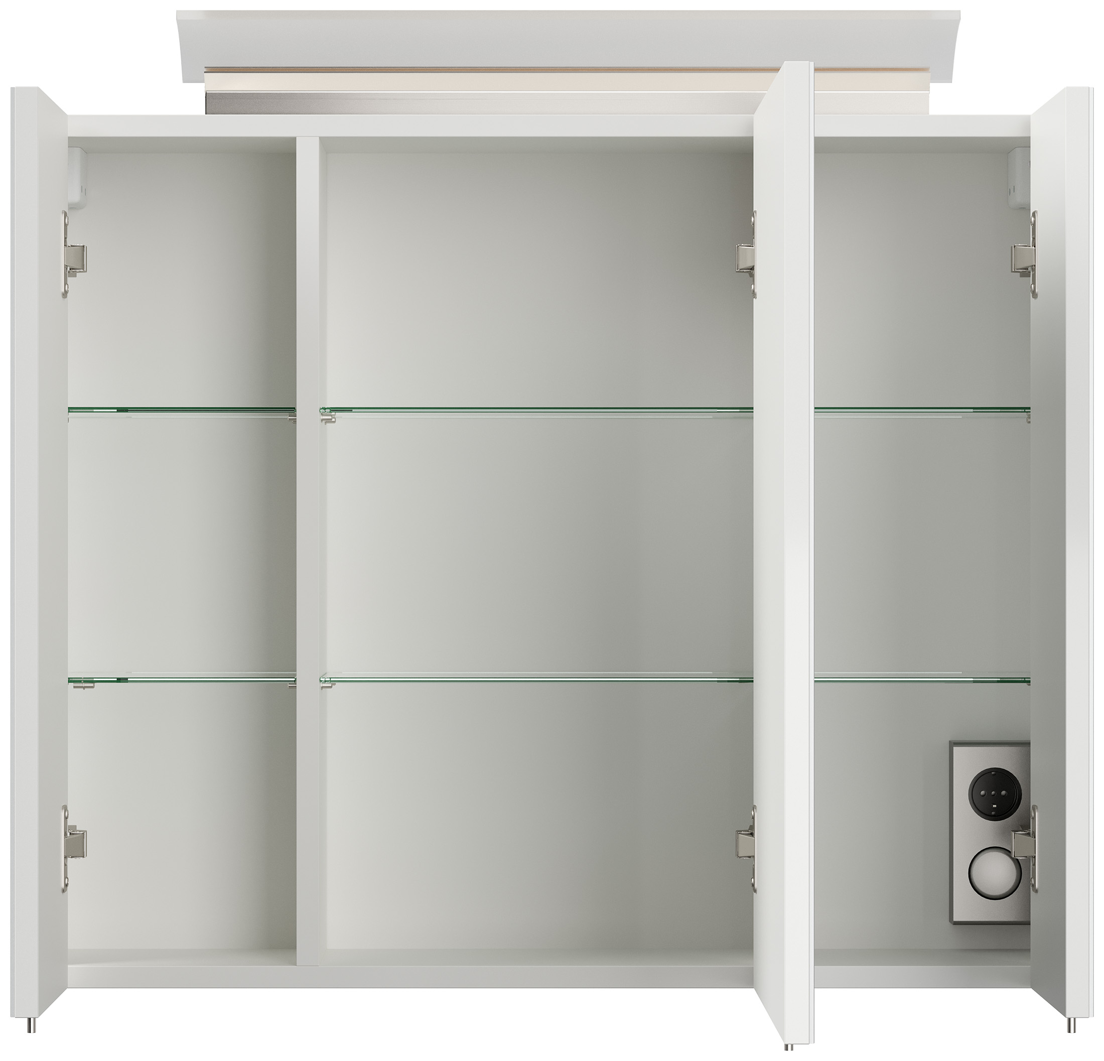 Spiegelschrank 75cm inkl. Design LED-Lampe und Glasböden weiss hochglanz