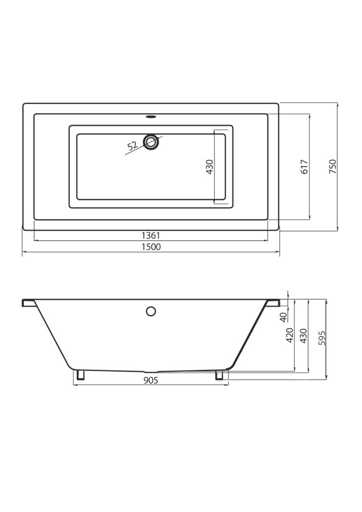 Rechteck Whirlpool Unity 150x75 Made in Germany 22 Düsen Befüllung Überlauf