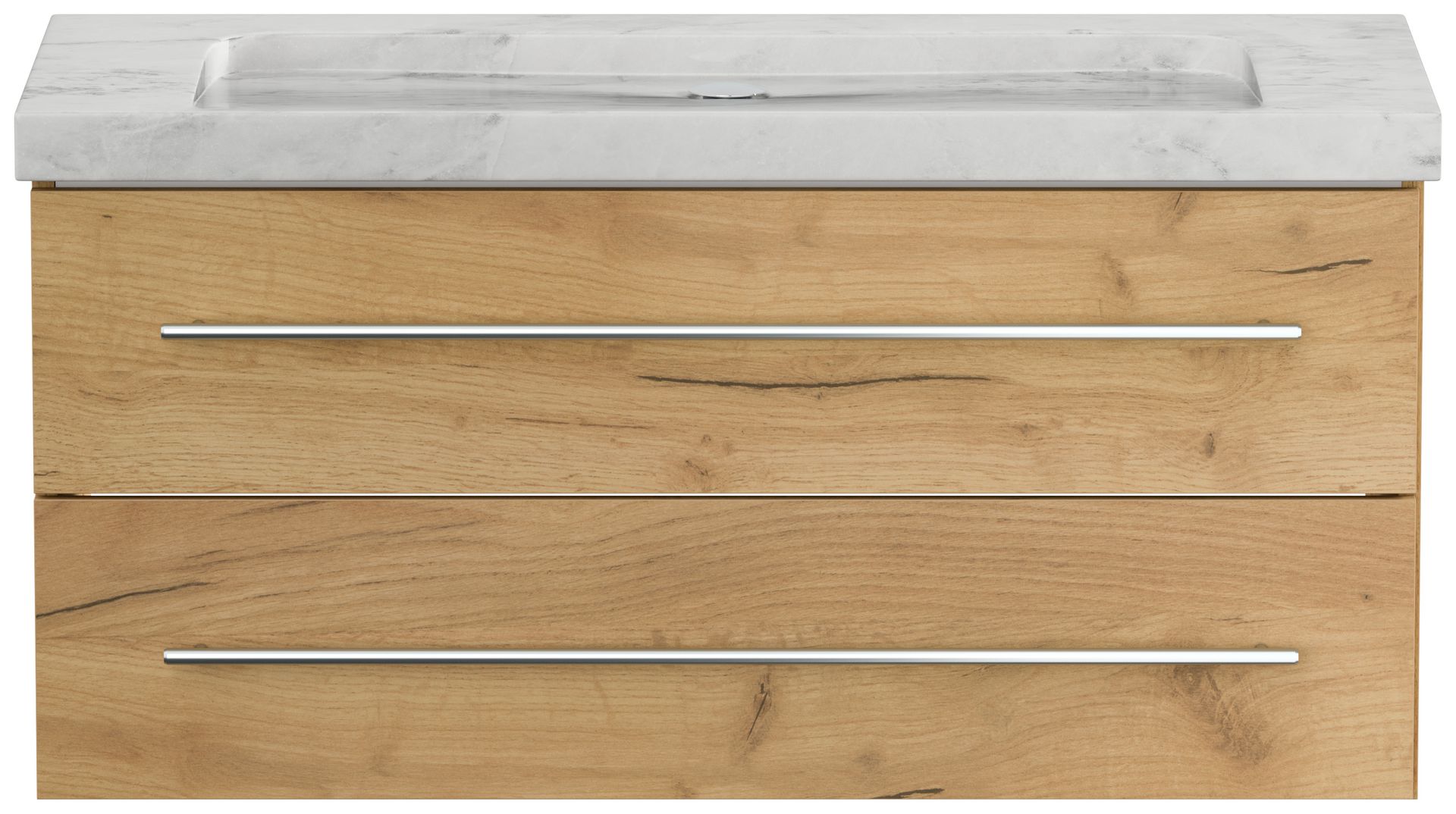 Badmöbel Marmor Carrara White Damo 100 cm ohne Hahnloch SoftClose eiche gold