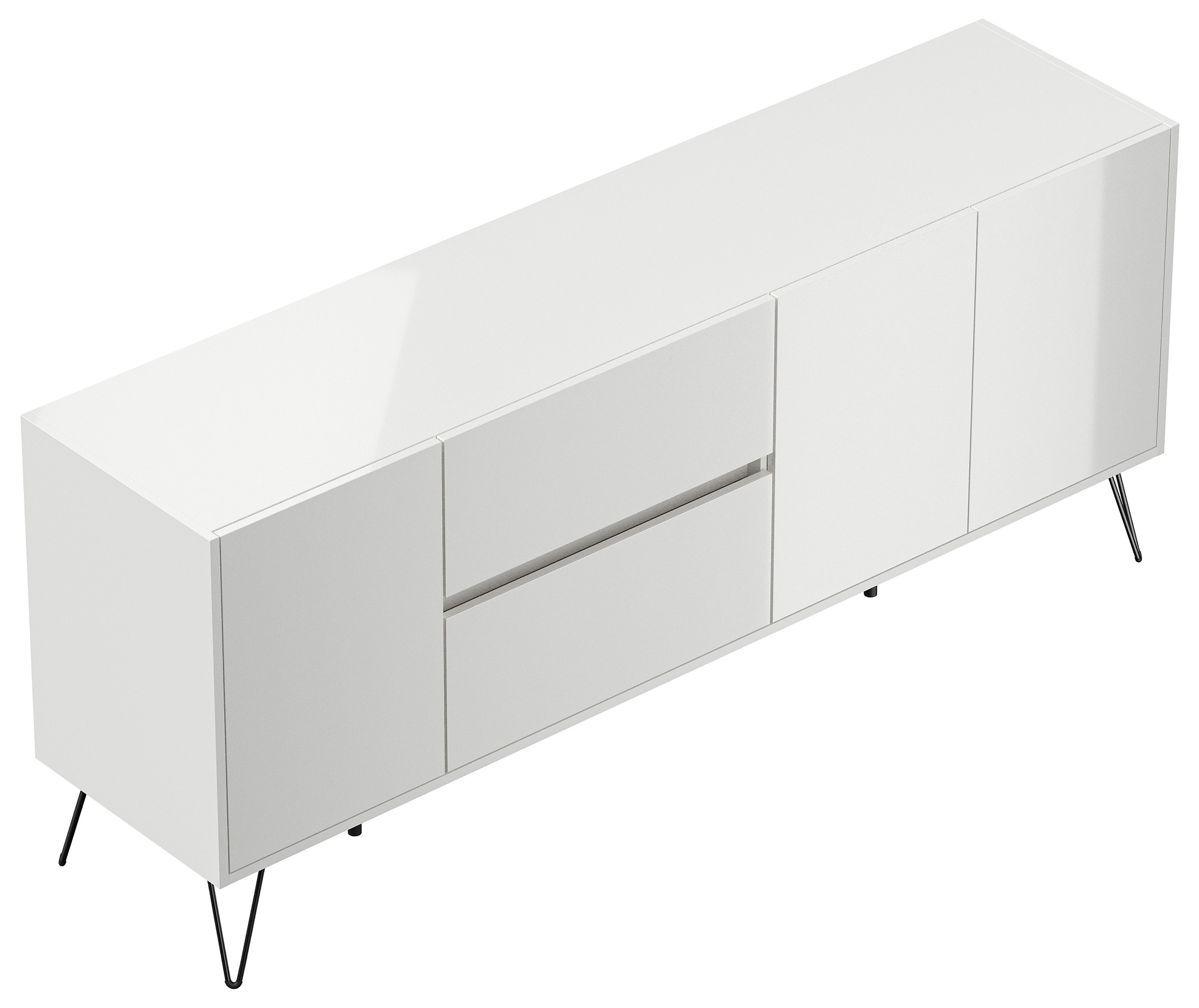 Raumwunder XL Sideboard Kommode Pharo 180cm 2 SoftClose 3 Türen Weiß hochglanz