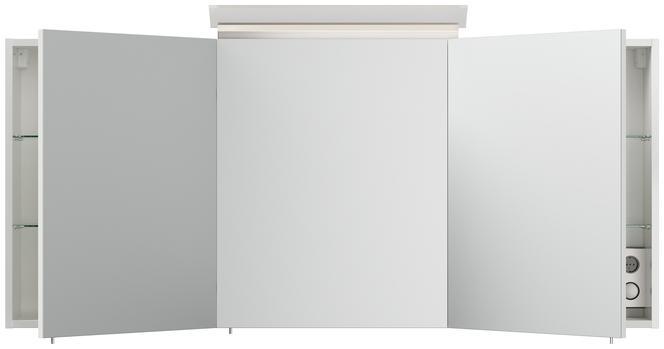 Spiegelschrank 140cm inkl. Design LED-Lampe und Glasböden weiss hochglanz