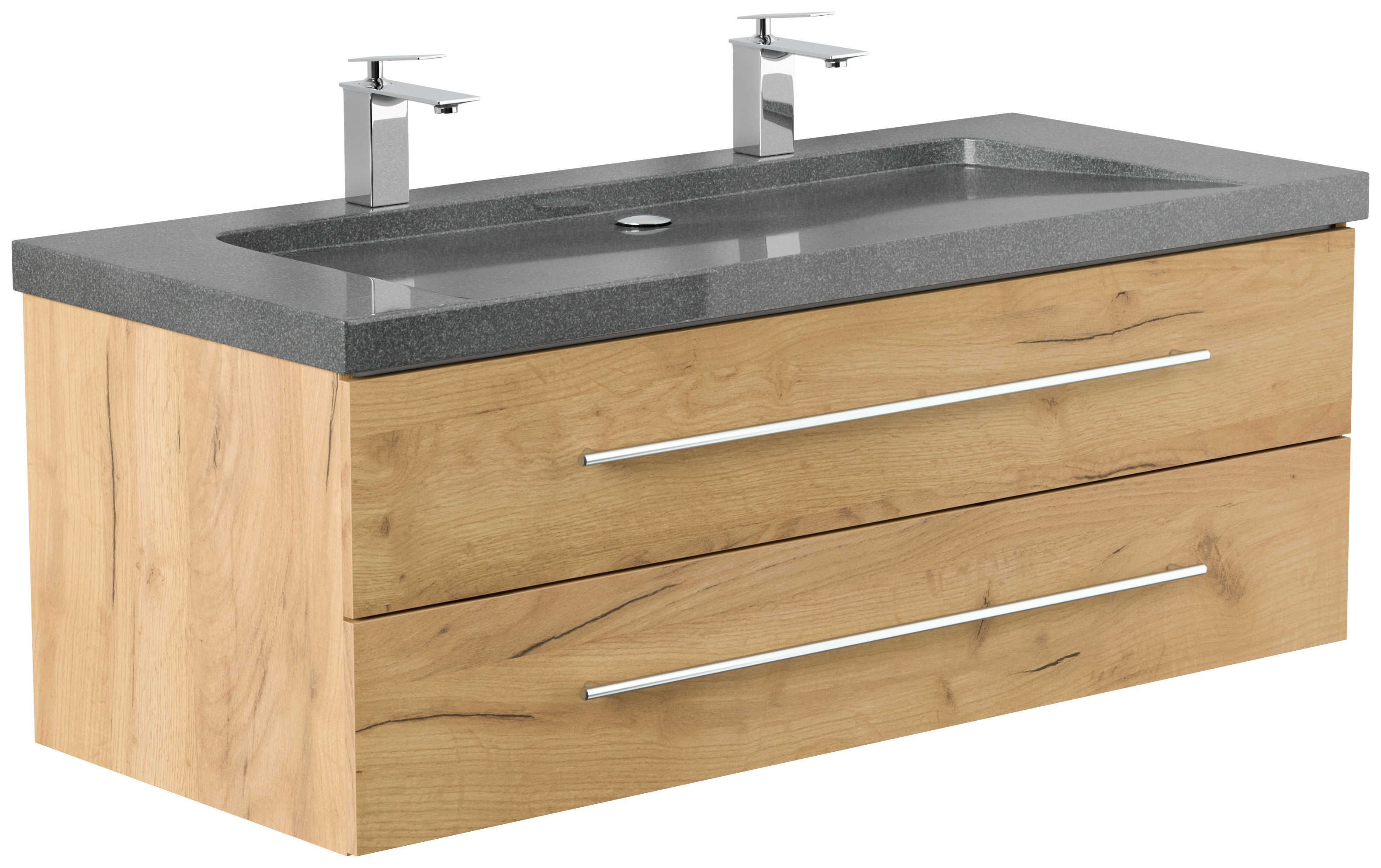 Badmöbel Granit G654 Damo 130 cm 2 Hahnlöcher SoftClose eiche gold