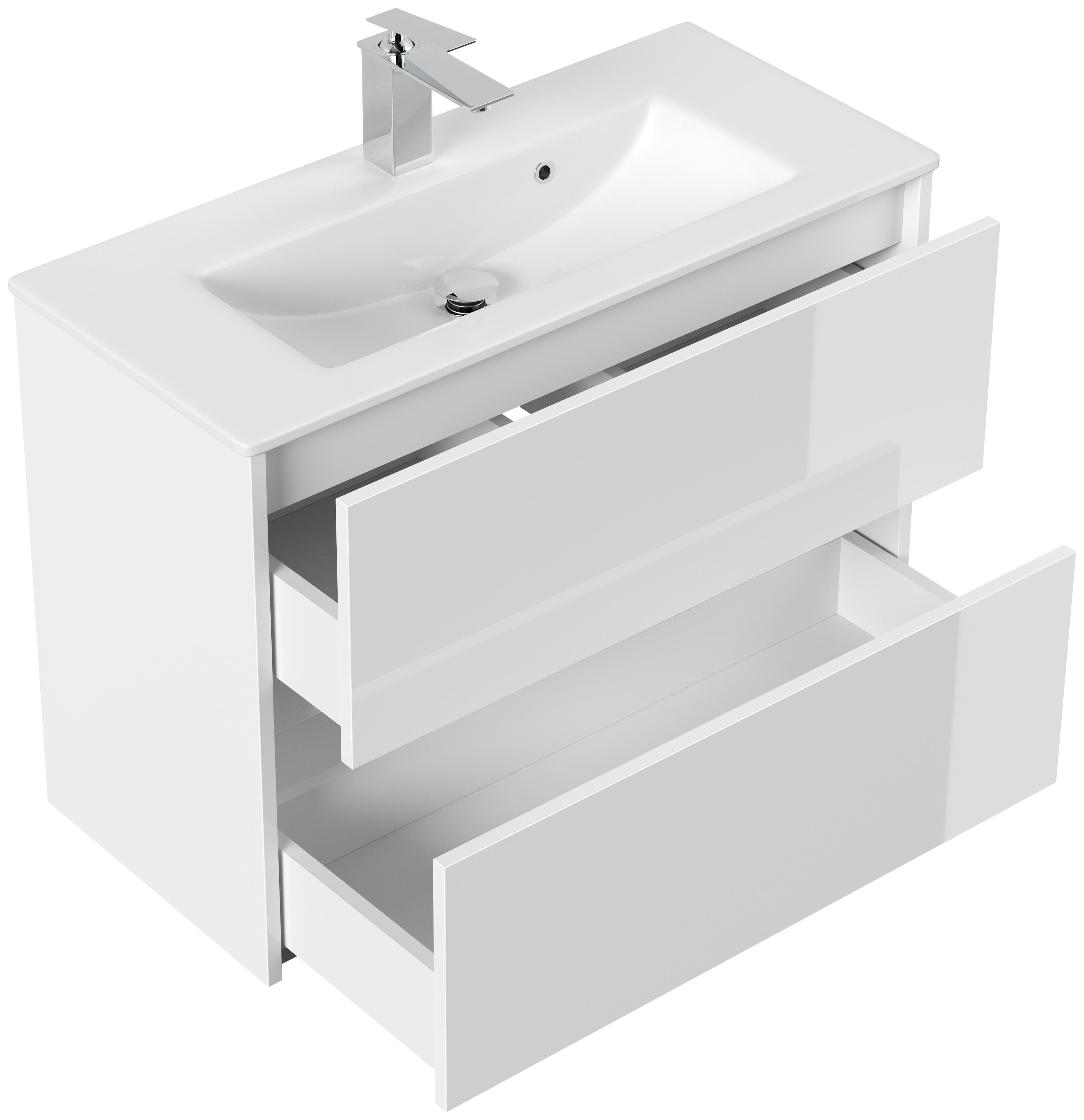 Badmöbel Set Taifun Slimline 80cm & LED Spiegel weiß Hgl