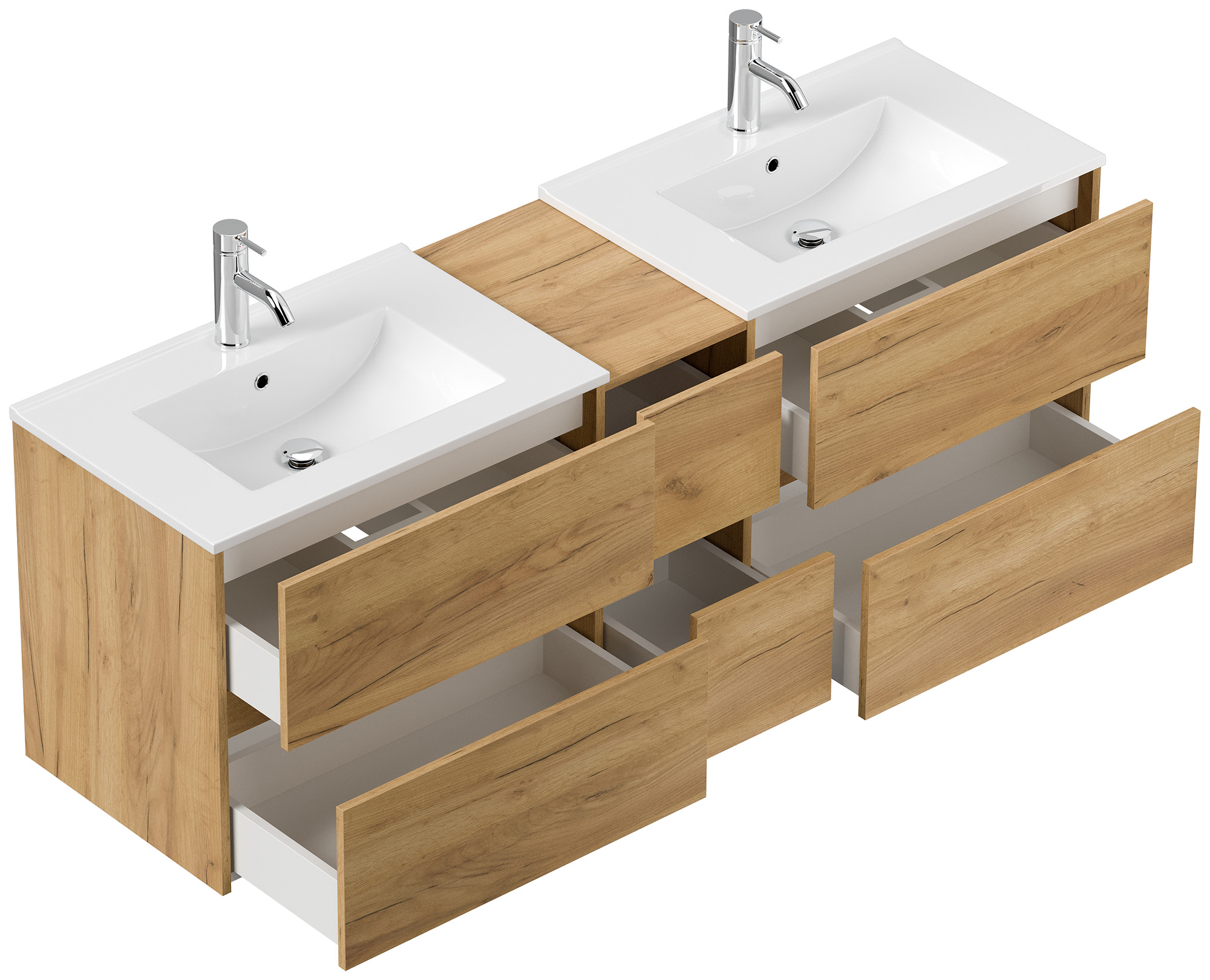 Badmöbelset Taifun 170cm 4tlg mit 2x Spiegelschrank & 3er Boxen Set eiche gold