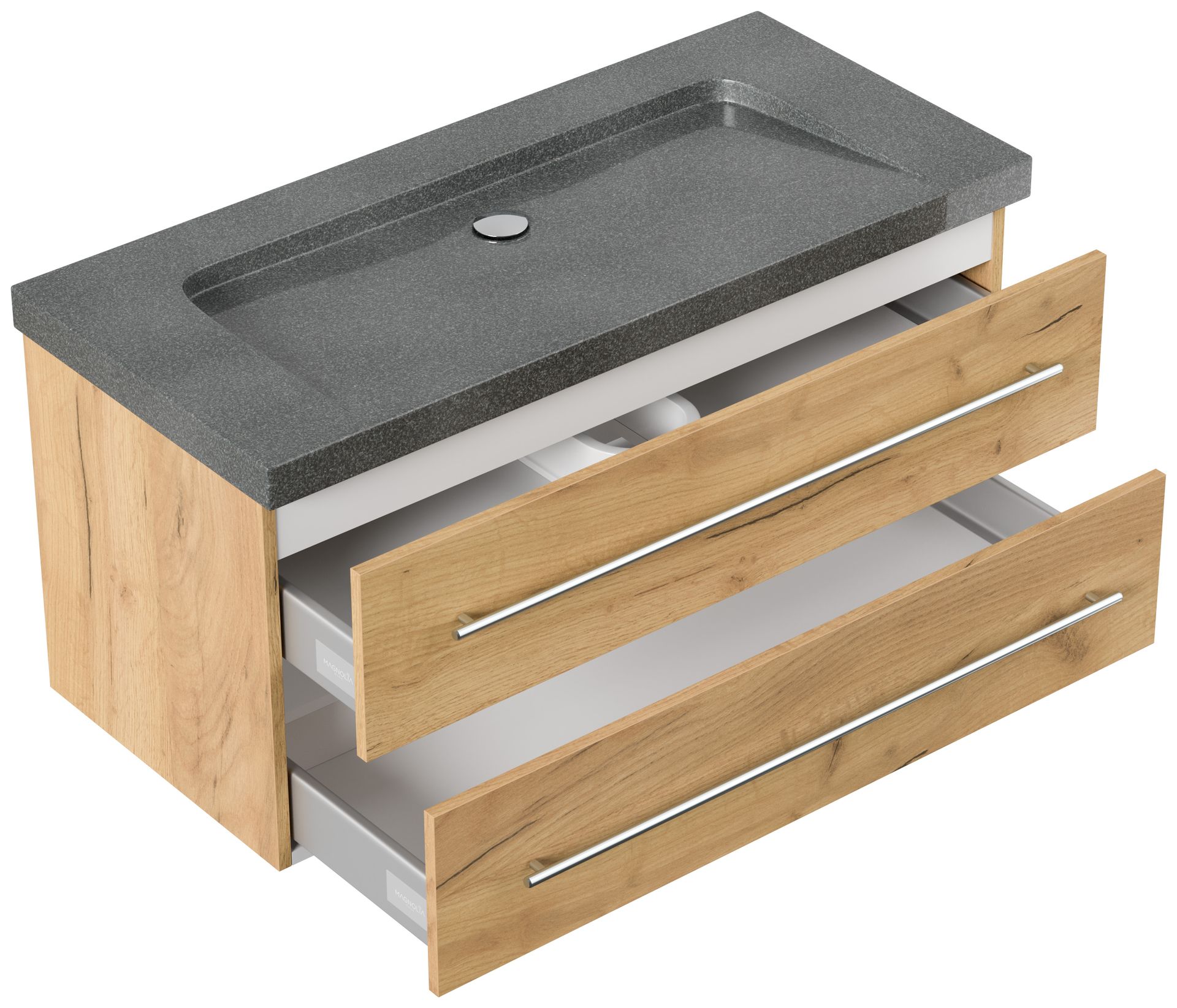 Badmöbel Granit G654 Damo 100 cm ohne Hahnloch SoftClose eiche gold