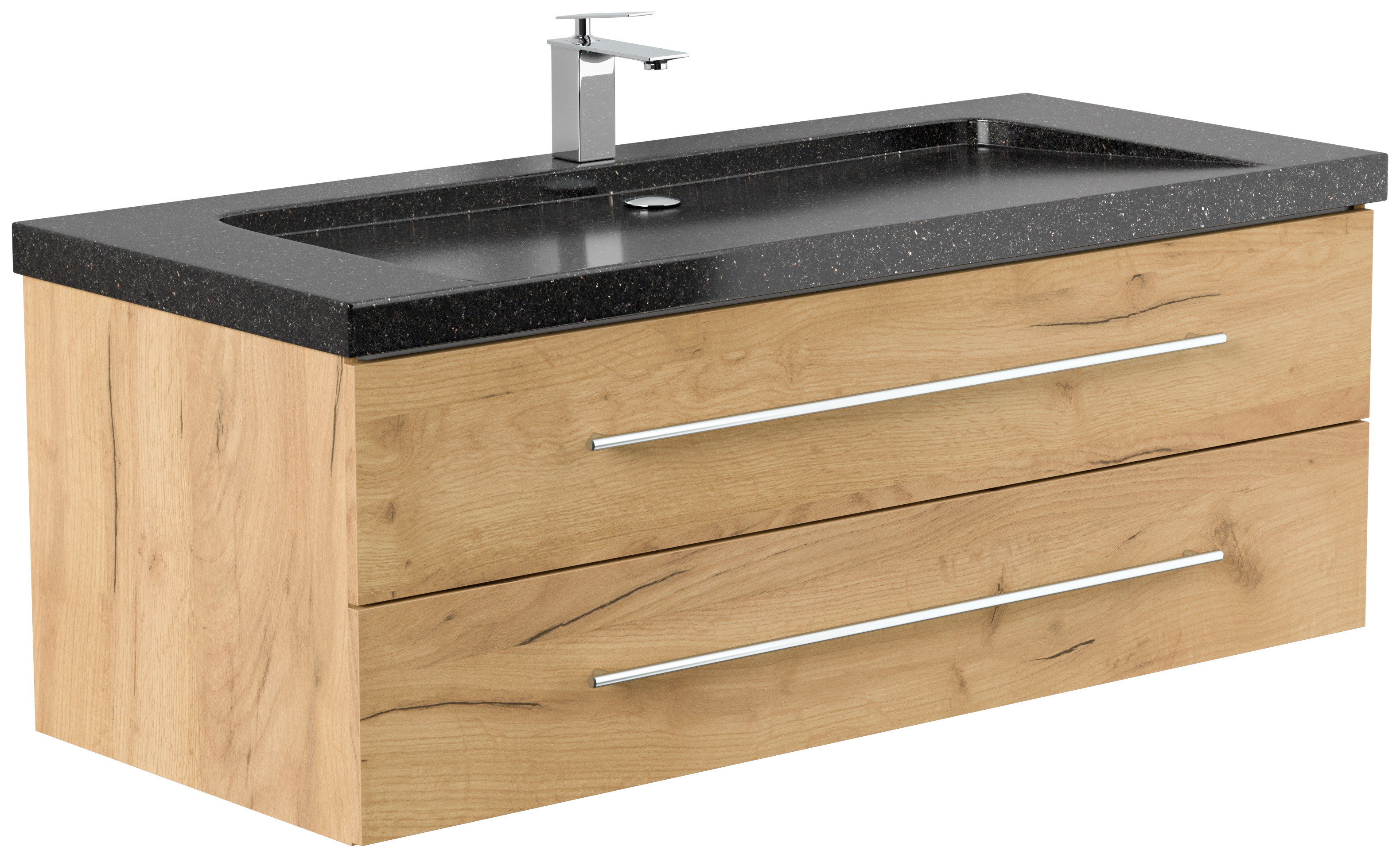 Badmöbel Granit Galaxy Black Damo 130 cm 1 Hahnloch SoftClose eiche gold