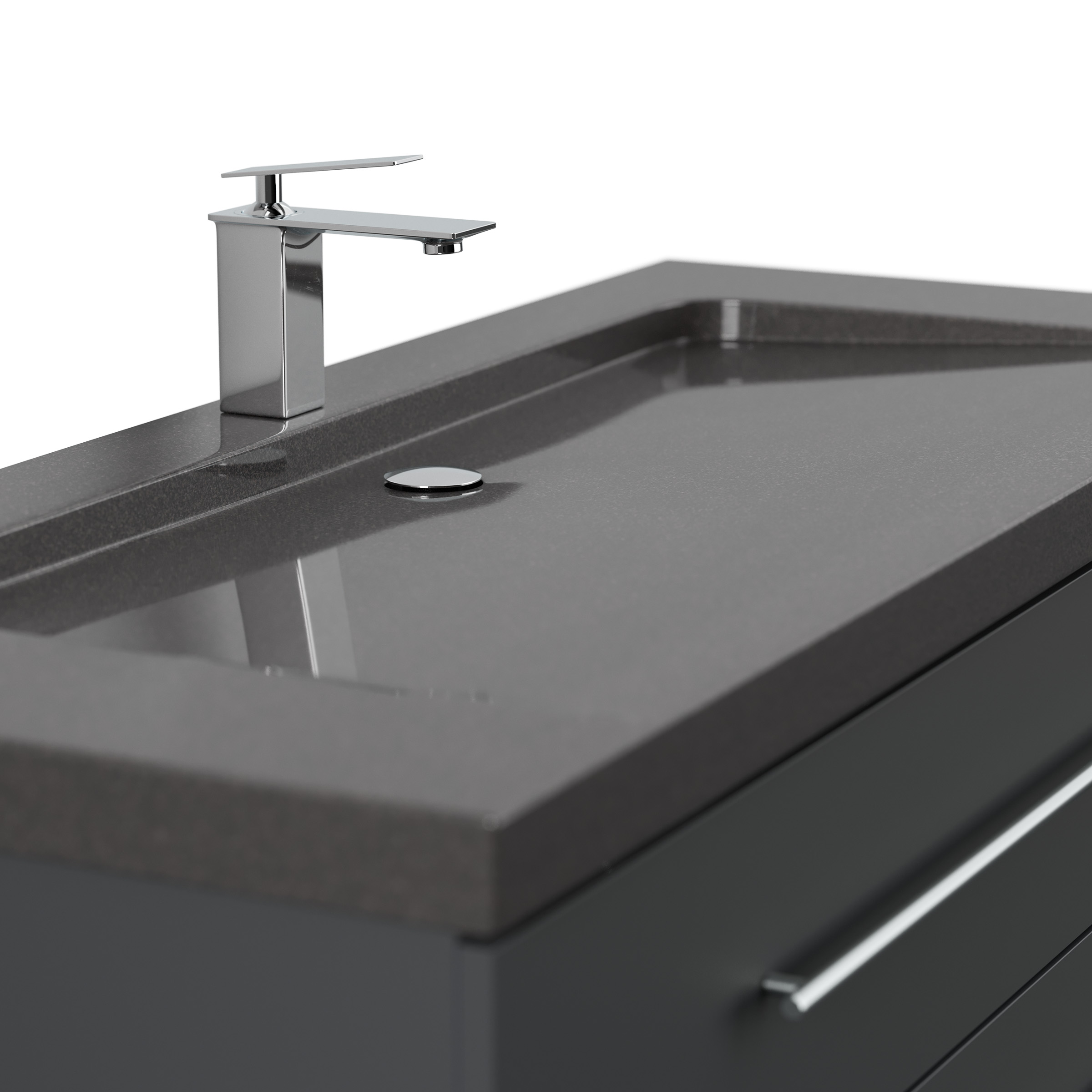 Badmöbel Granit India Black Damo 130 cm 1 Hahnloch SoftClose grafit