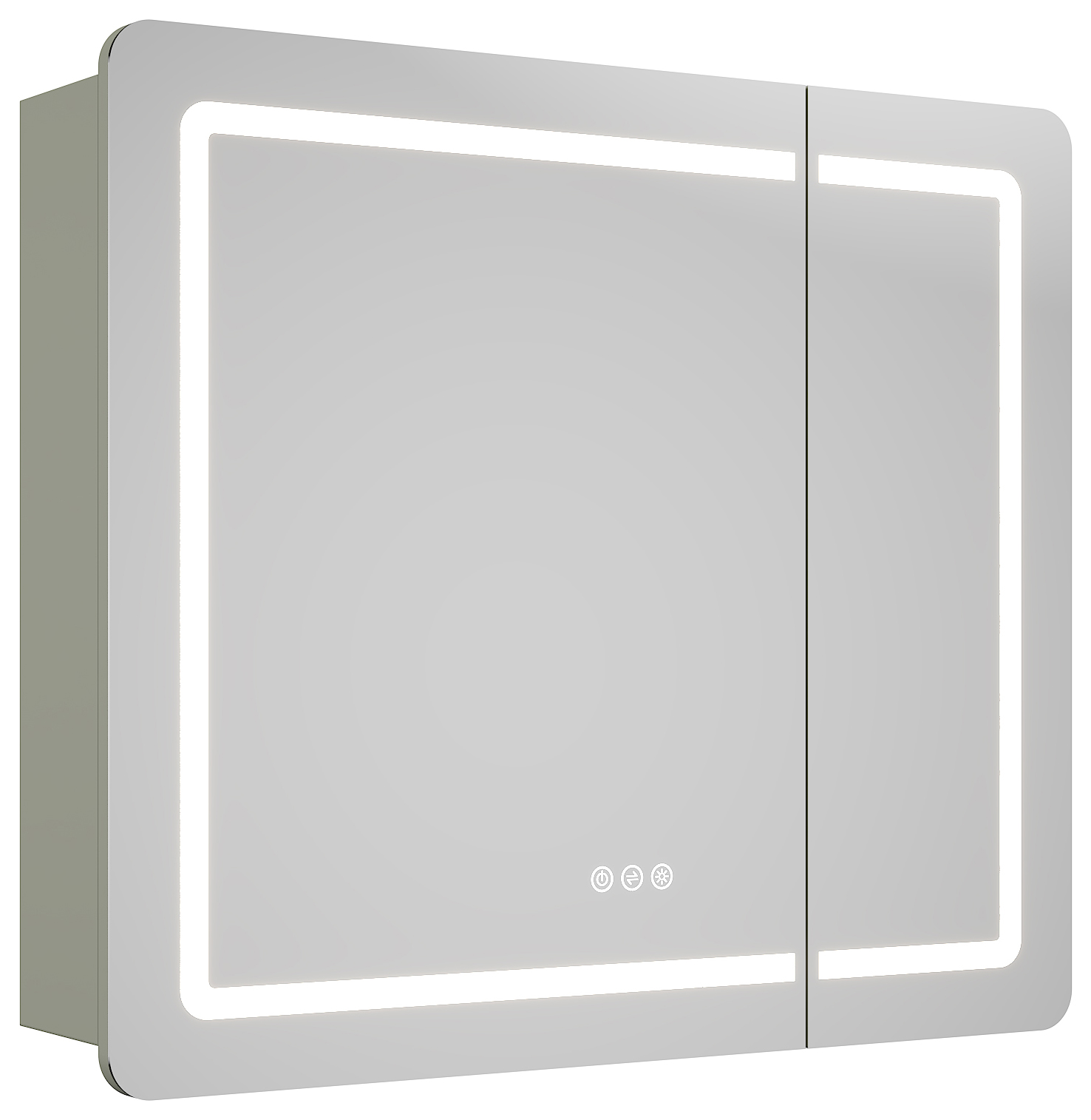 Spiegelschrank Riva 80 cm inkl. LED-Lampe und Glasböden montiert grün matt