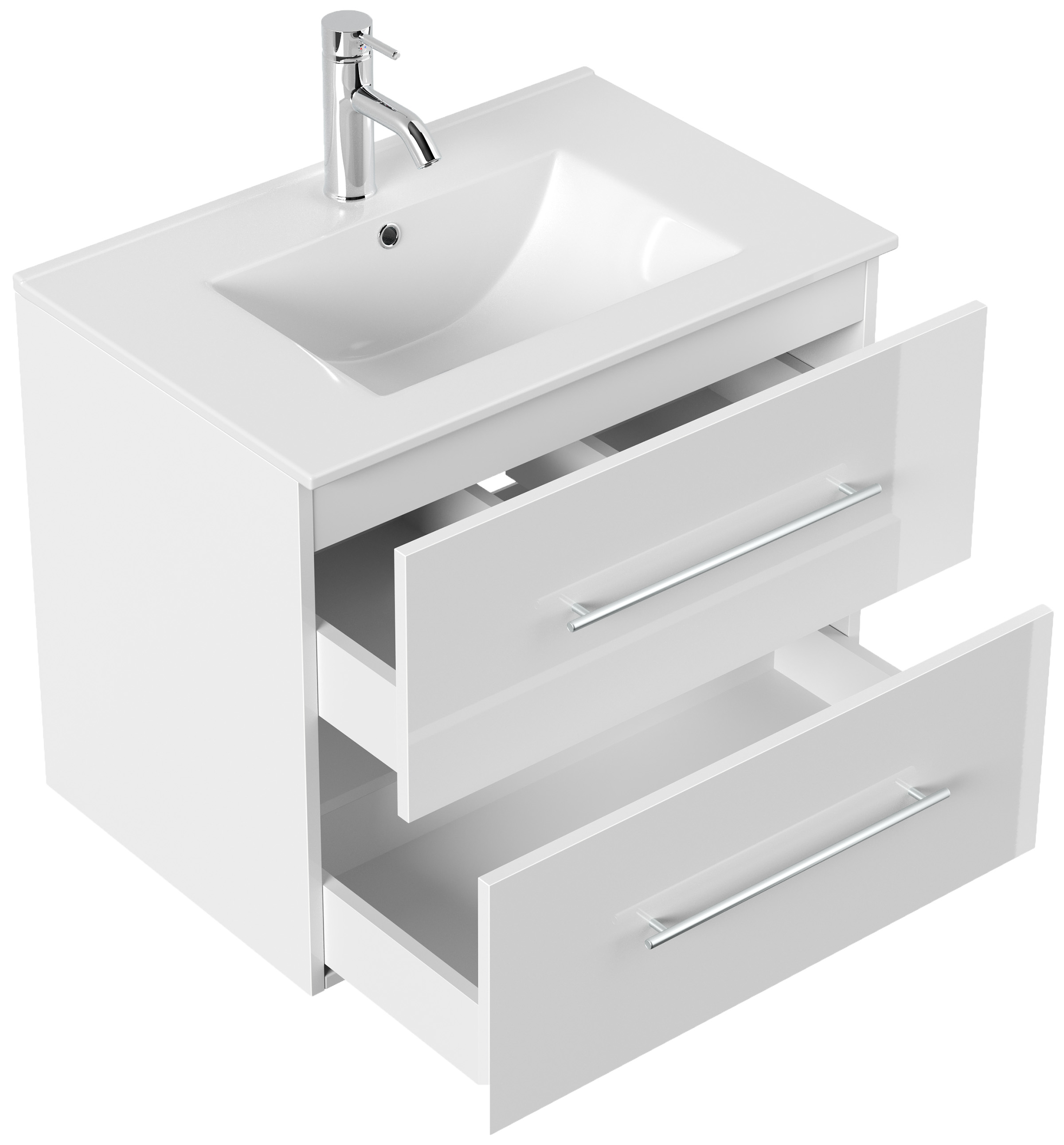 Badmöbel Set Firenze 70 3tlg. LED Spiegel und Hochschrank weiß hochglanz