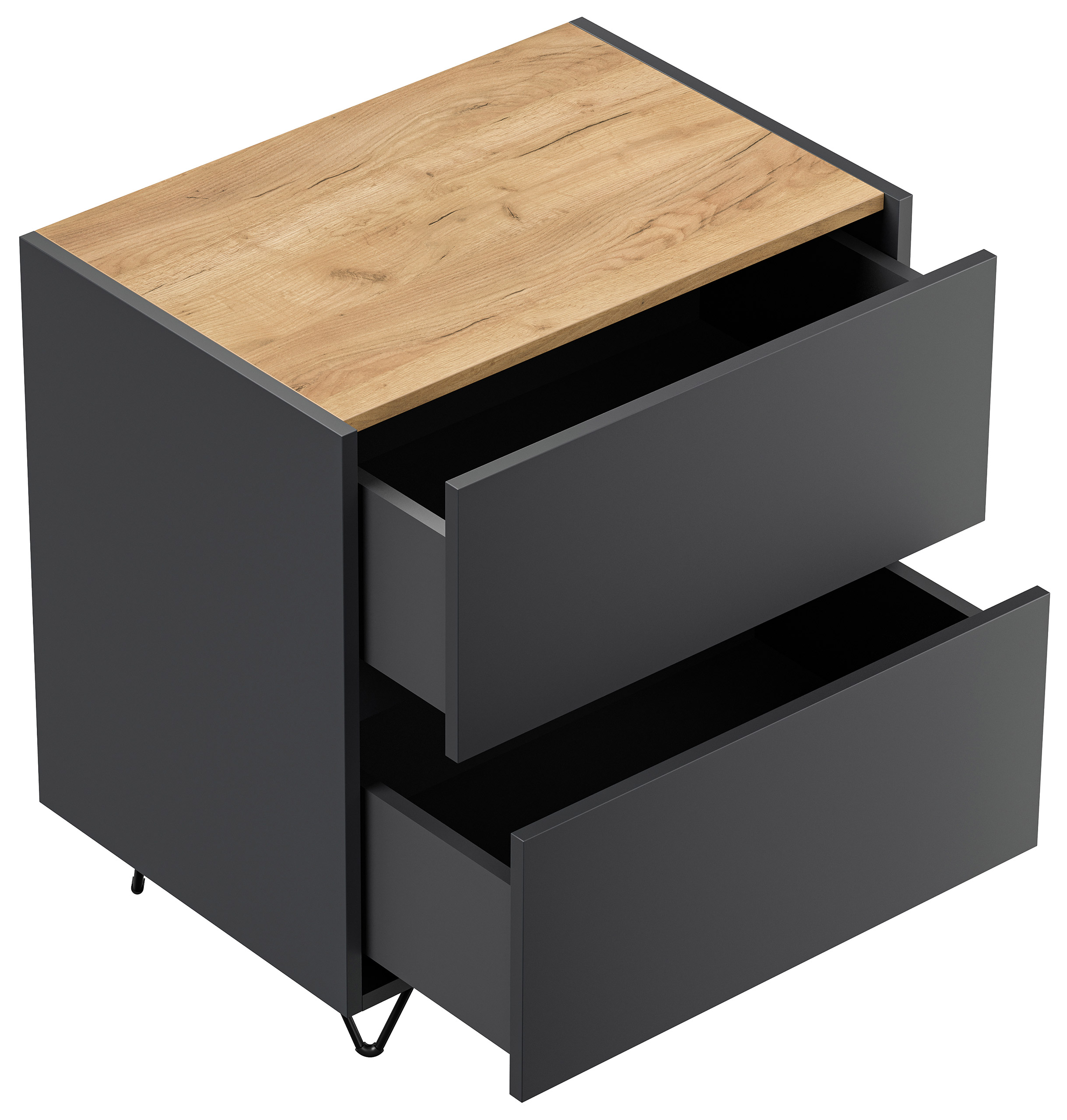 Nachttisch Kommode You 60cm 2 SoftClose stehend Grafit & Eiche Top