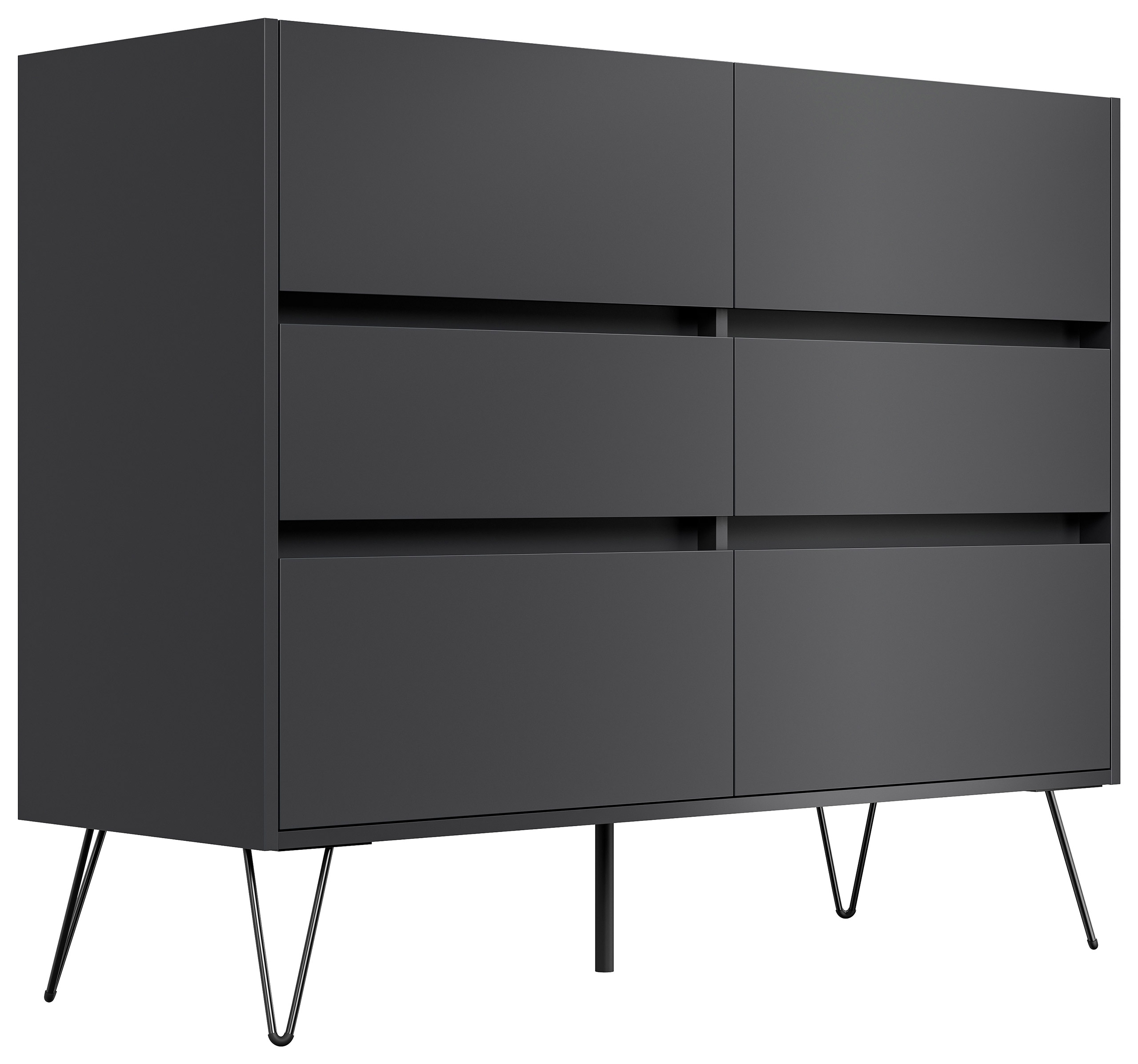 Sideboard Kommode Volo 120cm Greifraum 6 SoftClose Schubladen Grafit/Eiche Top