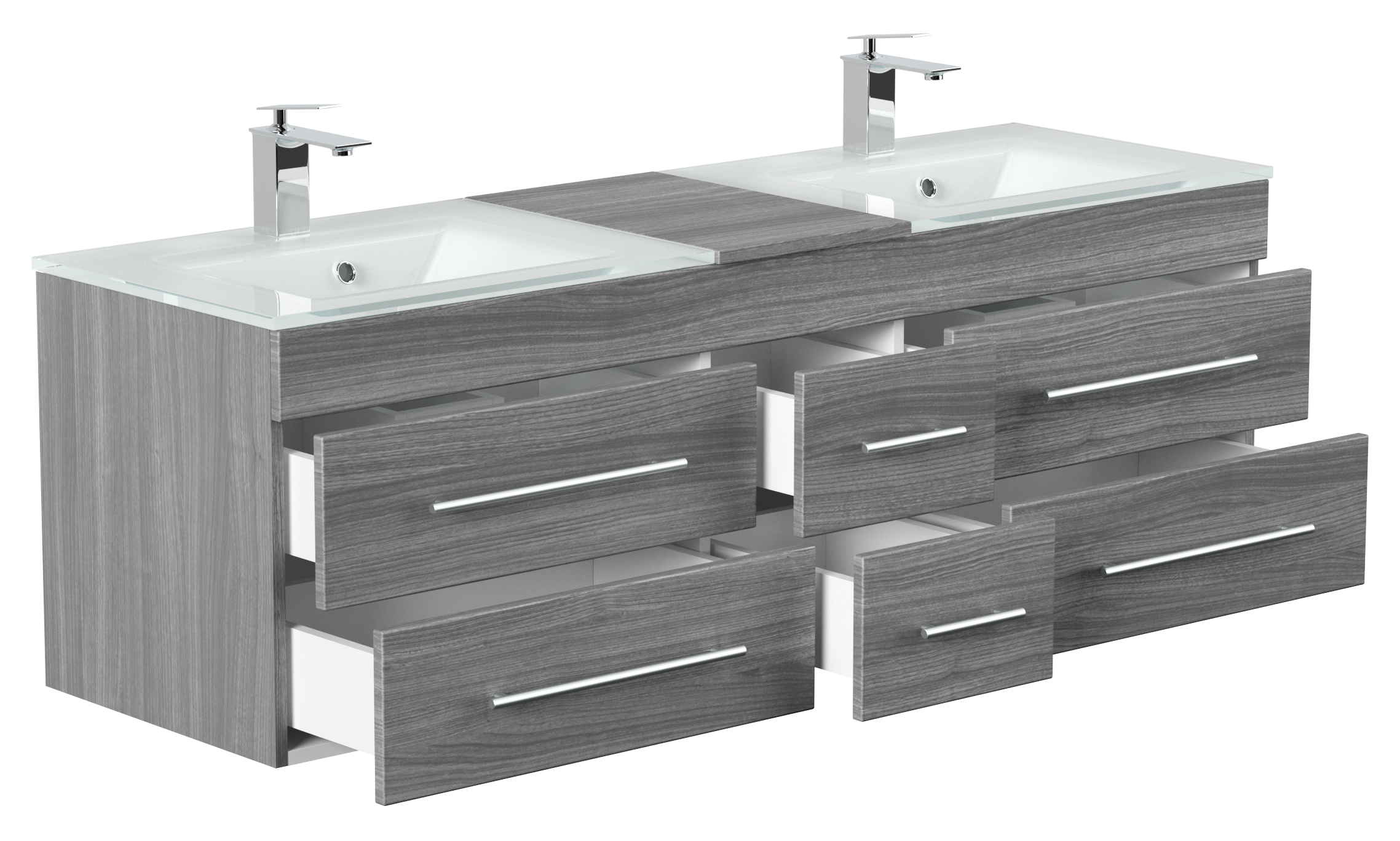 Badmöbel Vitro XL mit Doppel-Glasbecken SoftClose silbereiche