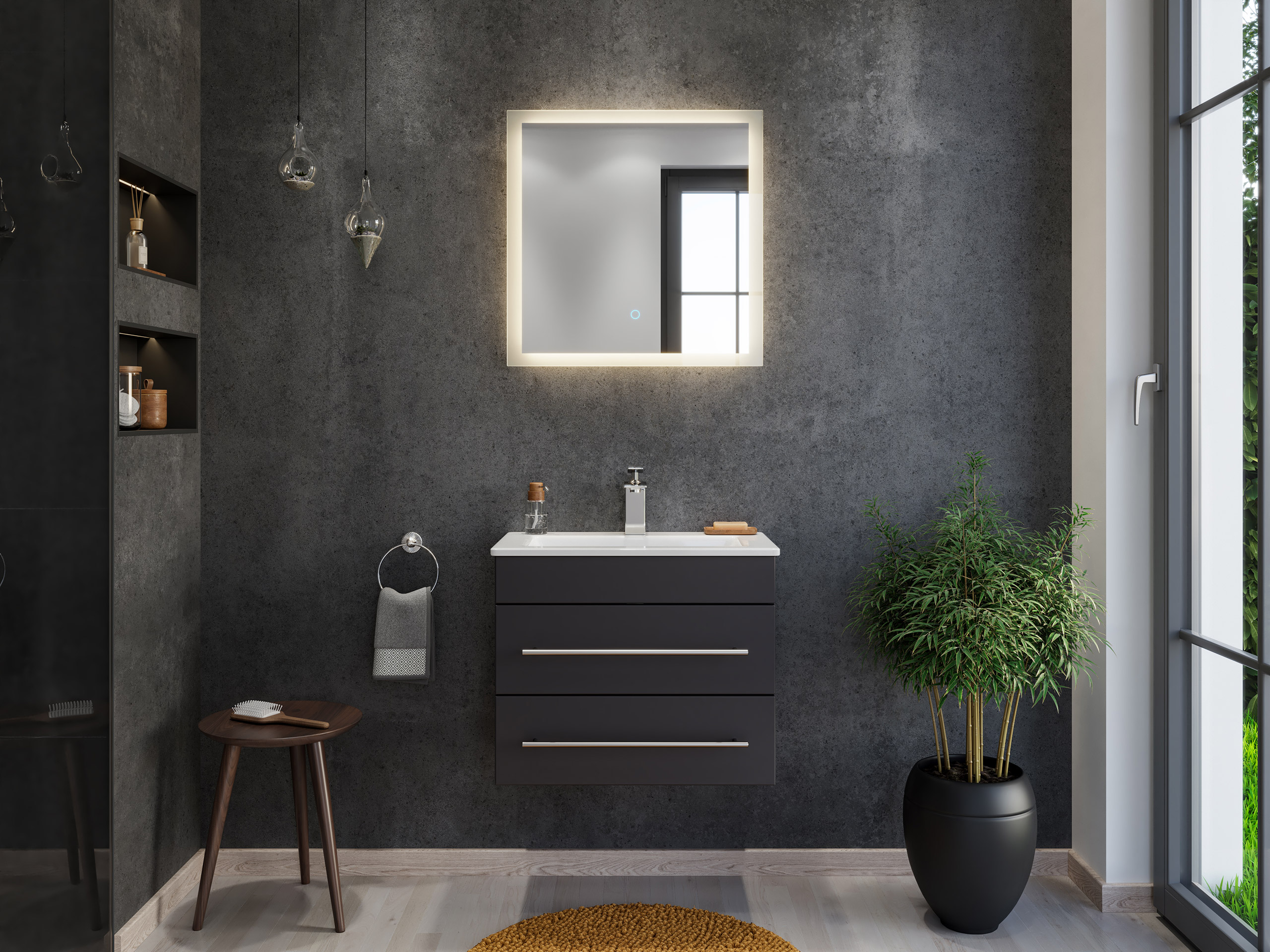 Badmöbel Mars 600 2-teilig mit LED Spiegel SlimLine anthrazit