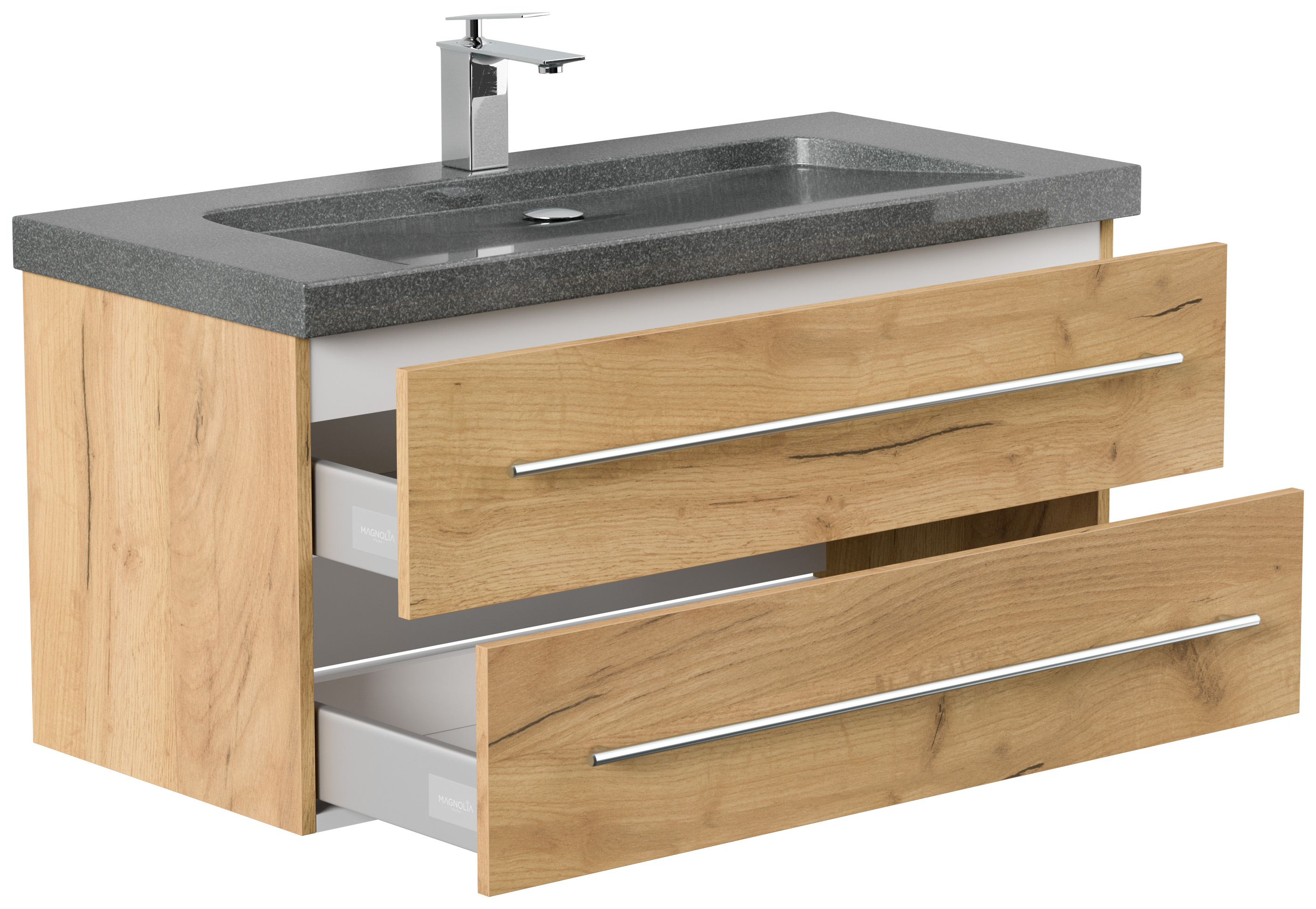 Badmöbel Granit G654 Damo 100 cm 1 Hahnloch SoftClose eiche gold