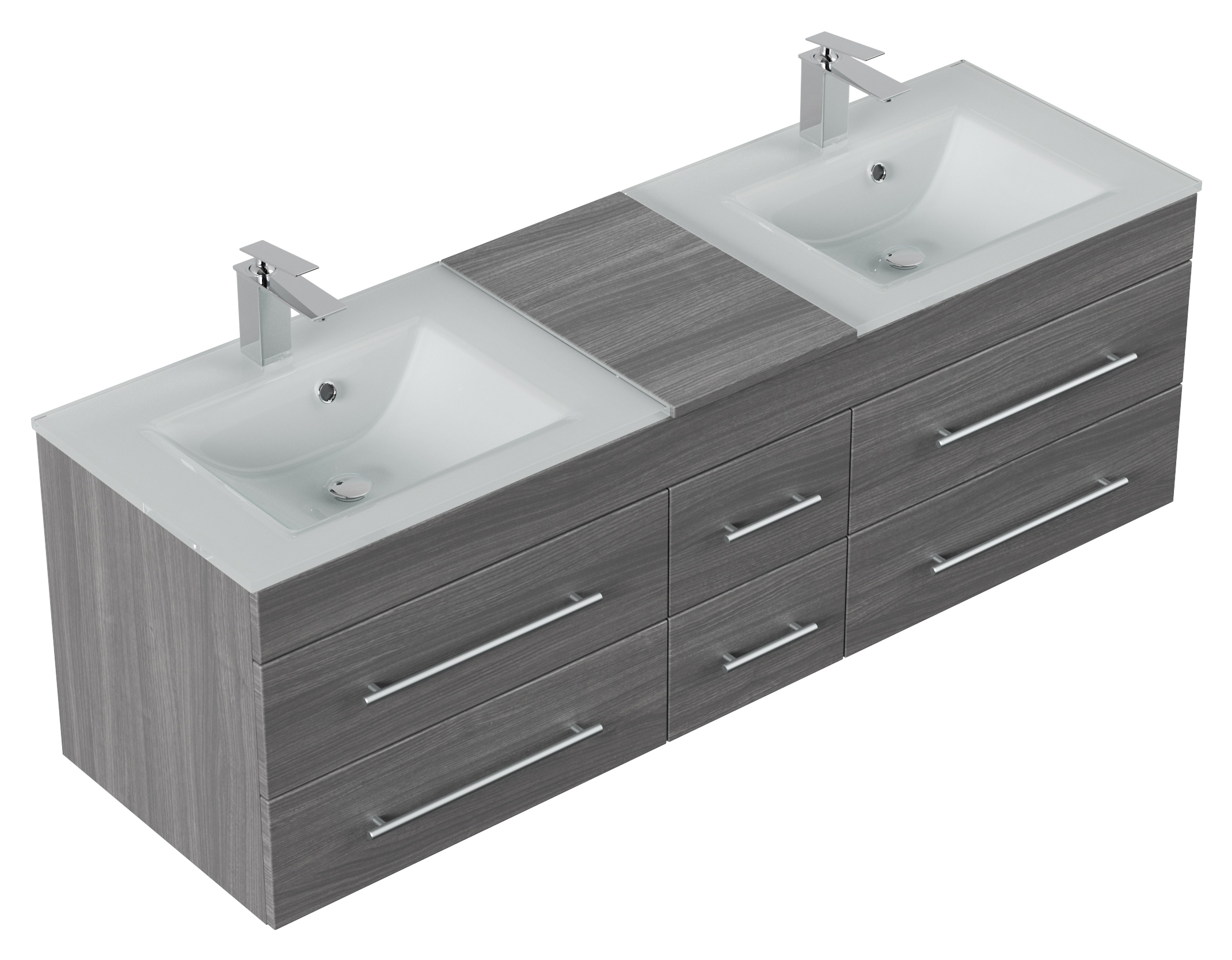 Badmöbel Vitro XL mit Doppel-Glasbecken SoftClose silbereiche