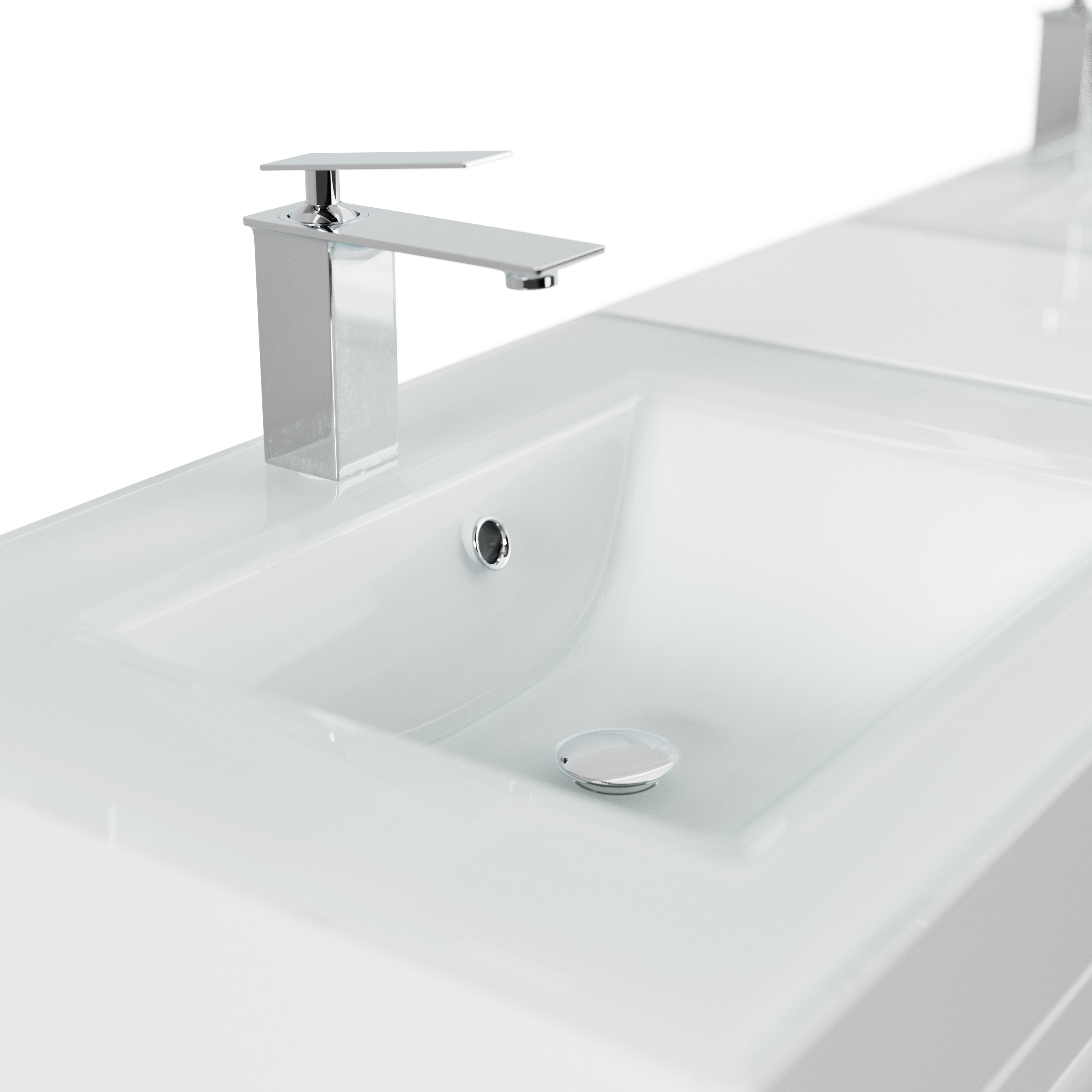 Badmöbel Vitro XL mit Doppel-Glasbecken SoftClose weiss hochglanz