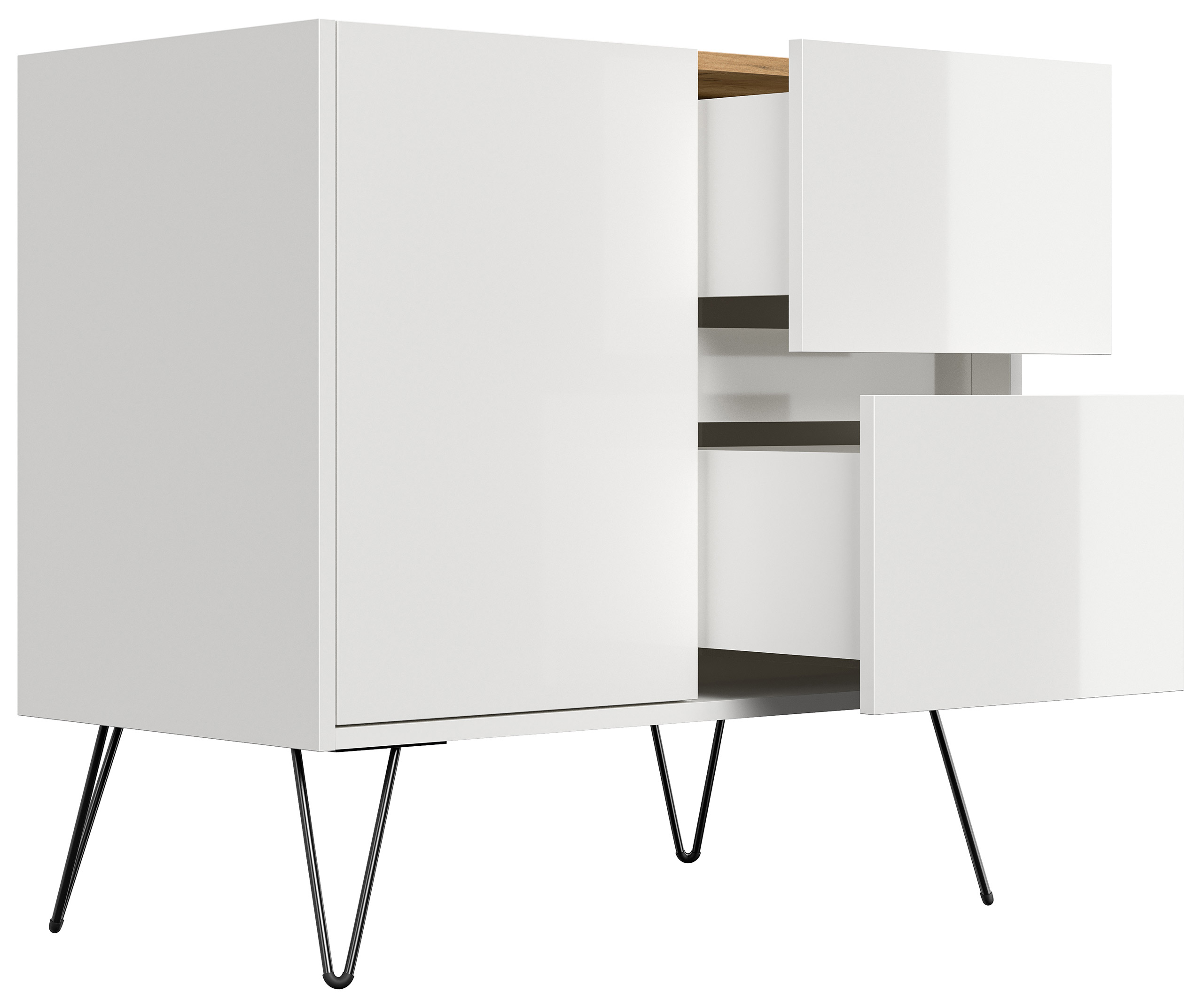 Raumwunder S Sideboard Kommode Greifraum 80cm 2 SoftClose 1 Tür Weiß/Eiche Top