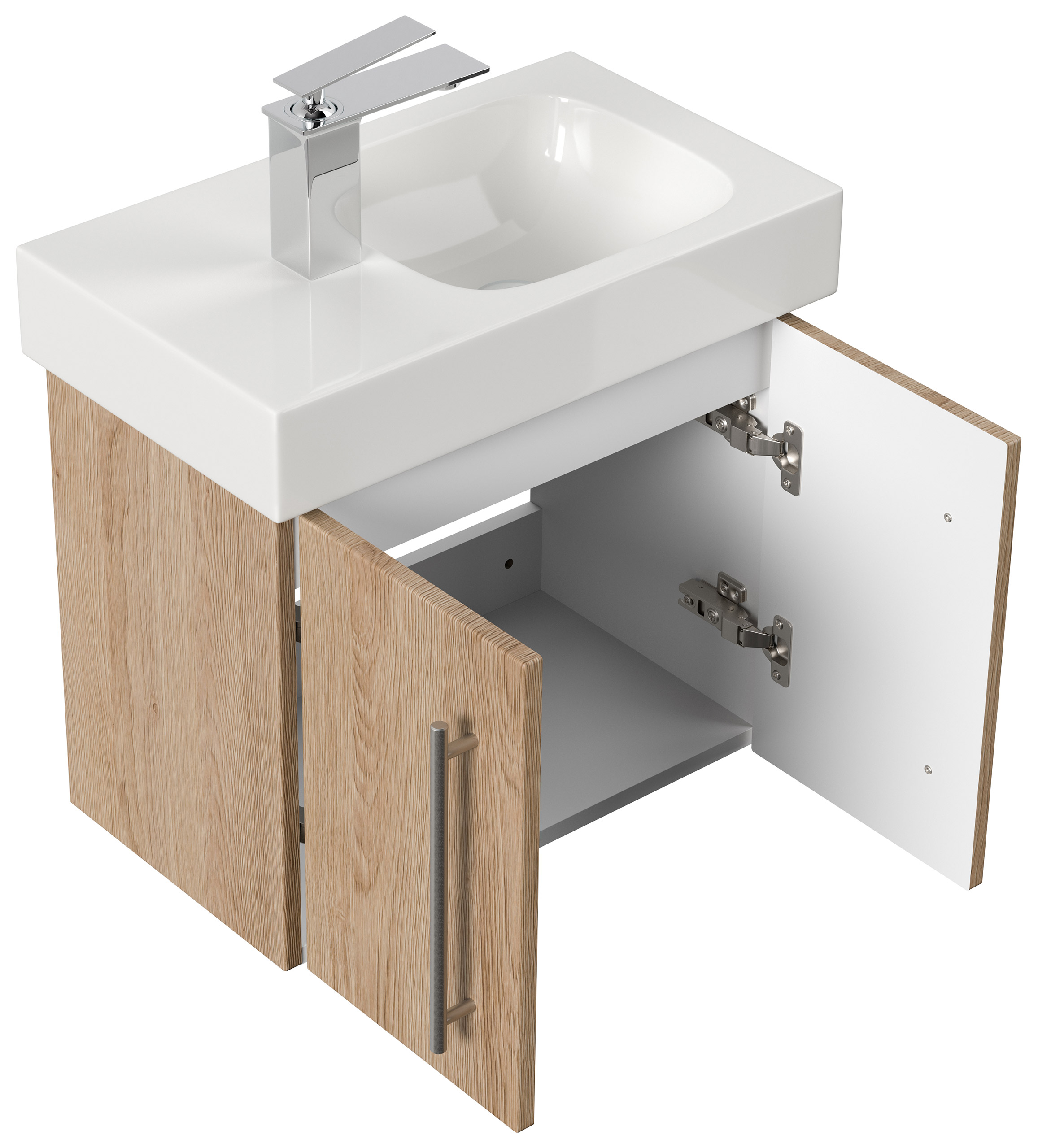 Badmöbel mit Geberit Icon Waschbecken XS 53 cm links eiche hell