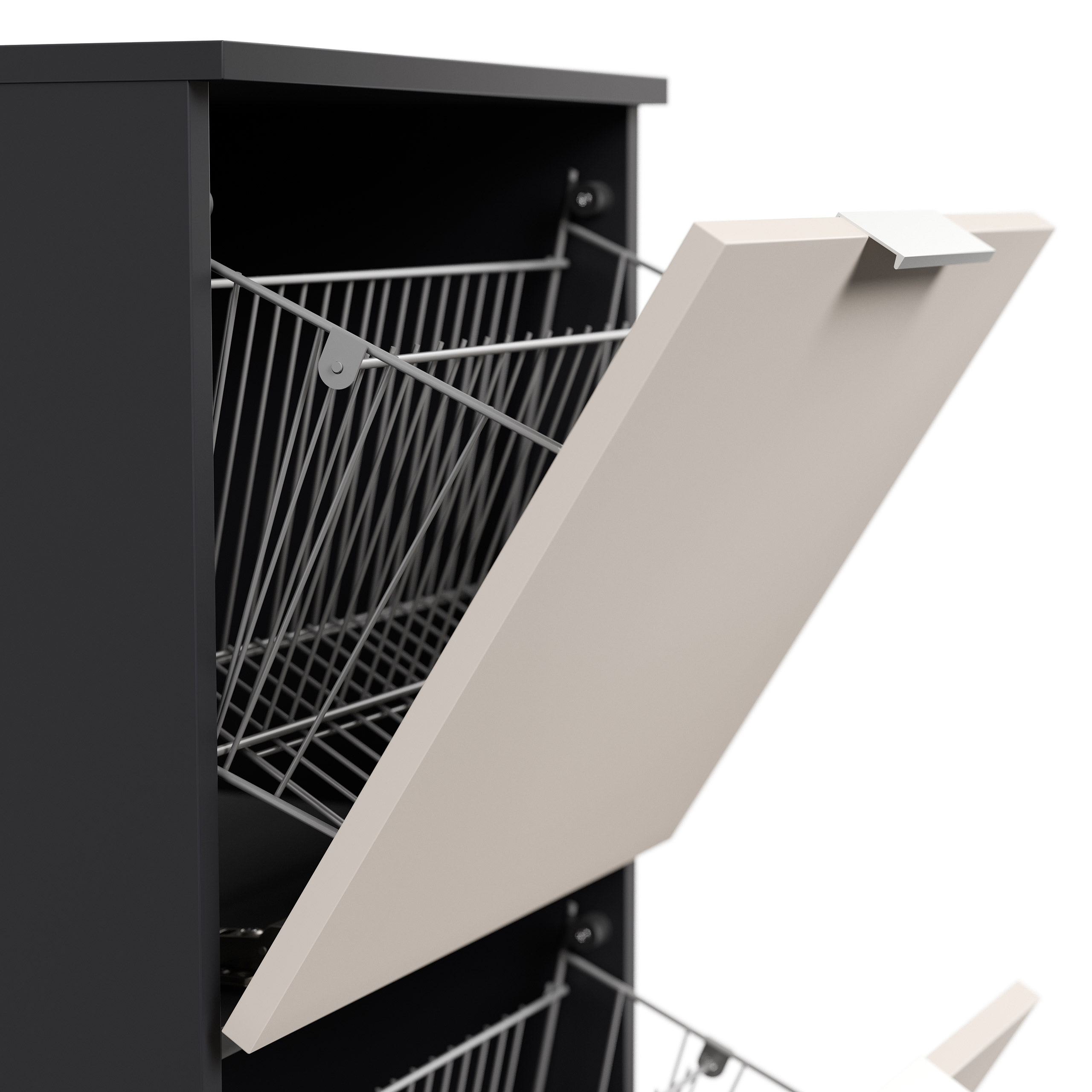 Schuhschrank Domus-S hängend 2 Klappen 8 Paar Schuhe lackiert Creme-Grafit