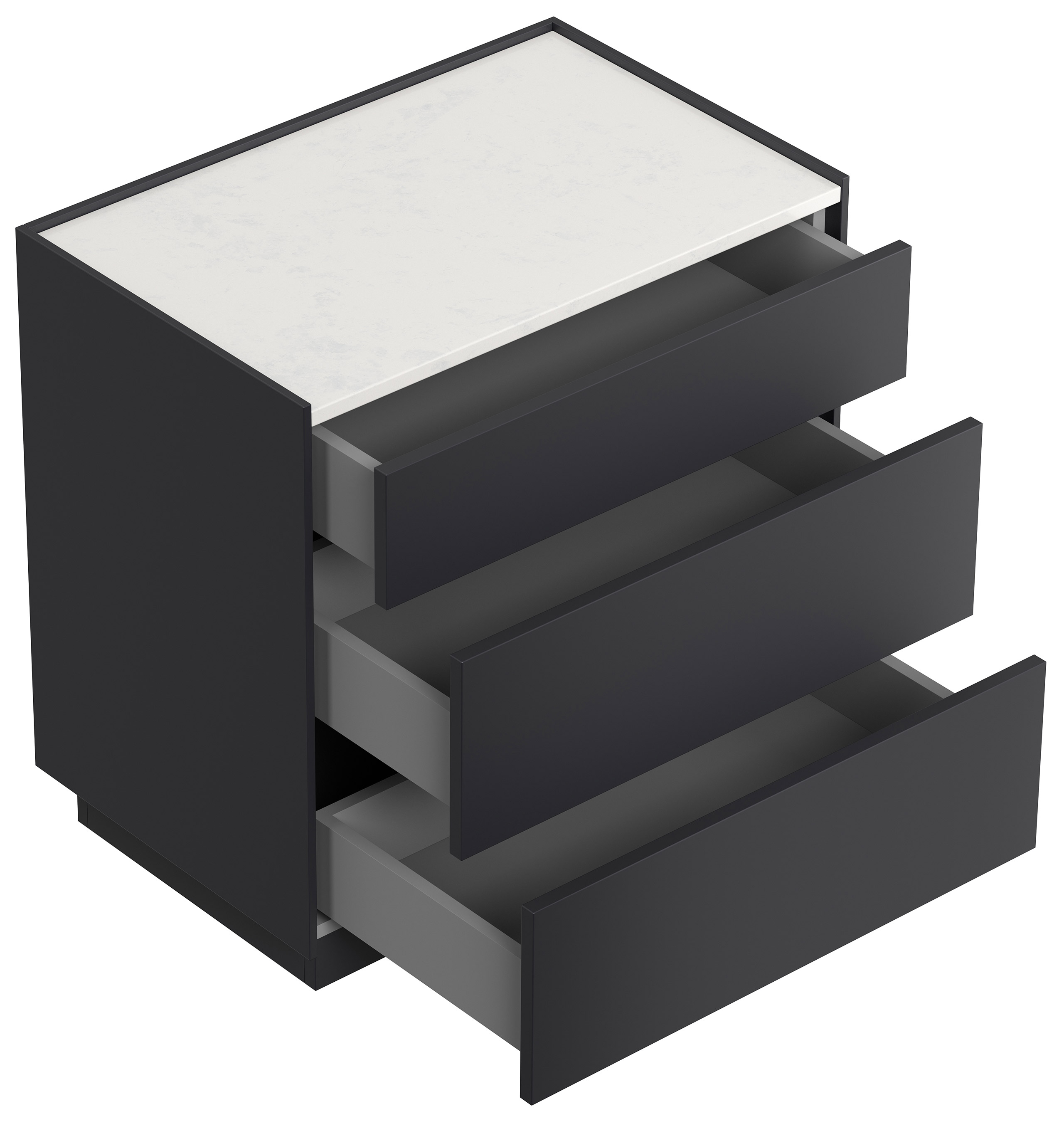 Nachttisch Kommode Lux XL 70cm, Quarz, 3 Pushauszüge Grafit für Boxspringbett