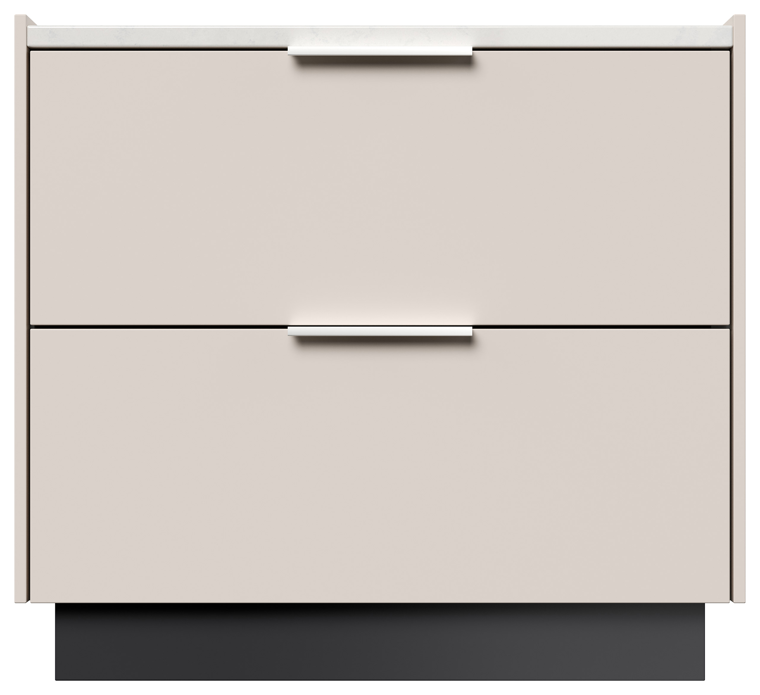 Nachttisch Kommode Artem 60cm, Quarztop, 2 Softeinzüge lackiert Creme Grafit