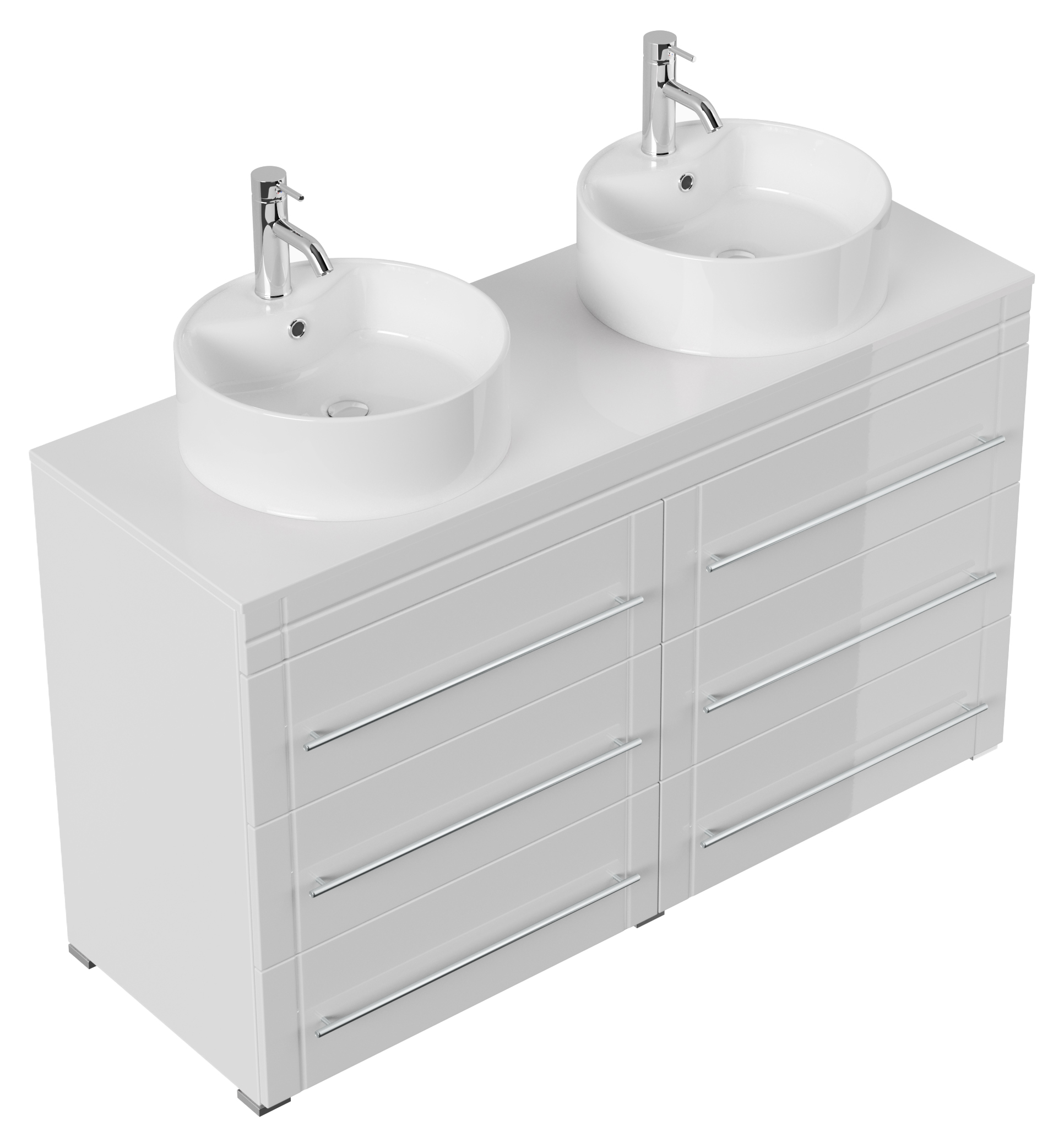 Stand Badmöbel Memoria Modern SoftClose weiss hochglanz mit Aufsatzwaschbecken
