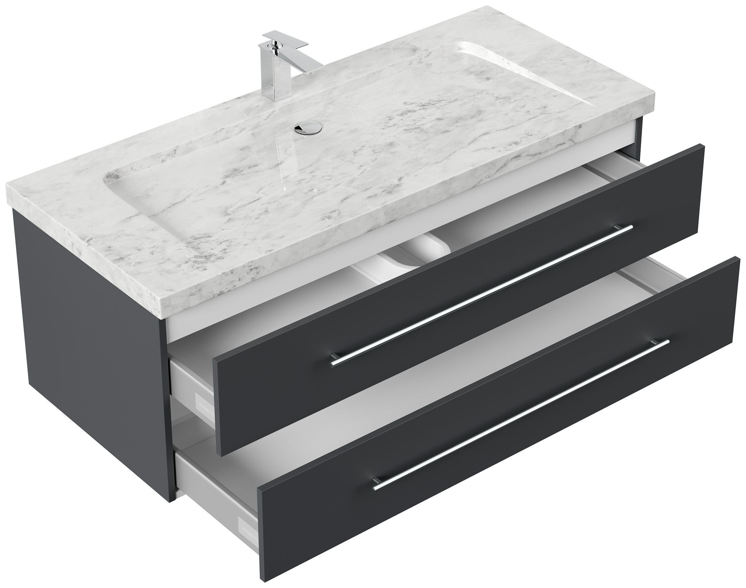 Badmöbel Marmor Carrara White Damo 130 cm 1 Hahnloch SoftClose grafit