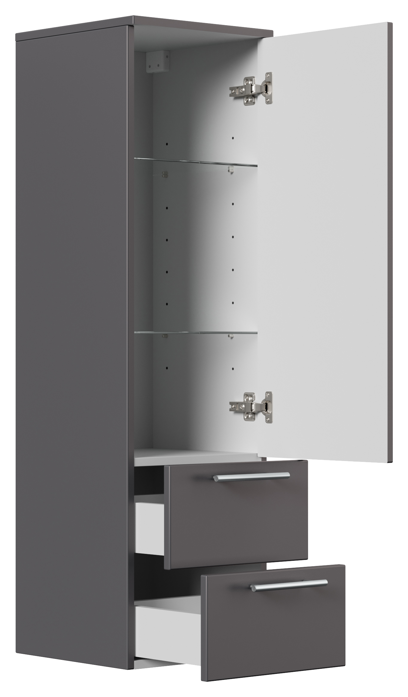 Hochschrank 120 cm anthrazit mit Glaseinlagen