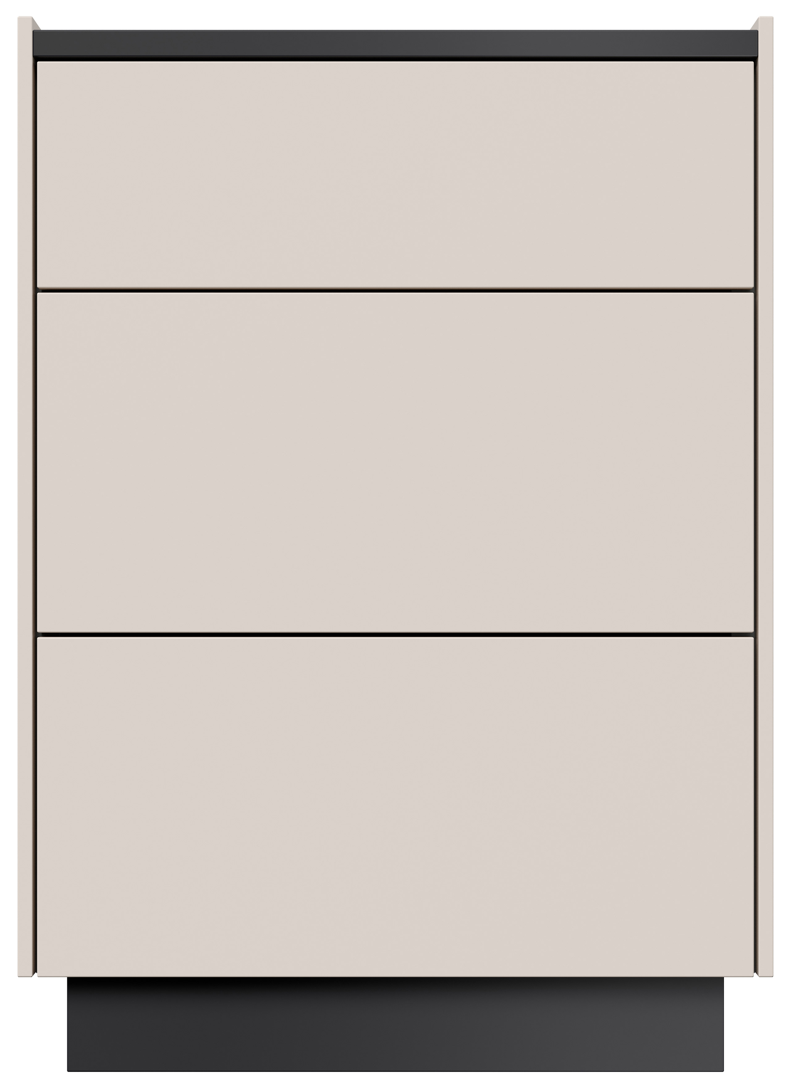 Nachttisch Lux M 50cm, 3 Pushauszüge lackiert Creme Grafit für Boxspringbett