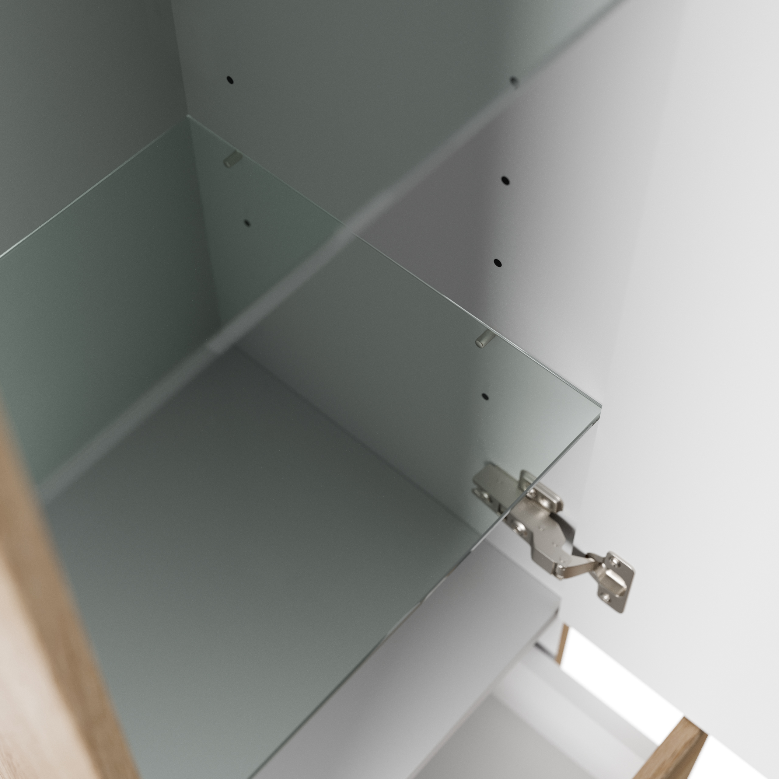 Hochschrank 120 cm eiche hell mit Glaseinlagen