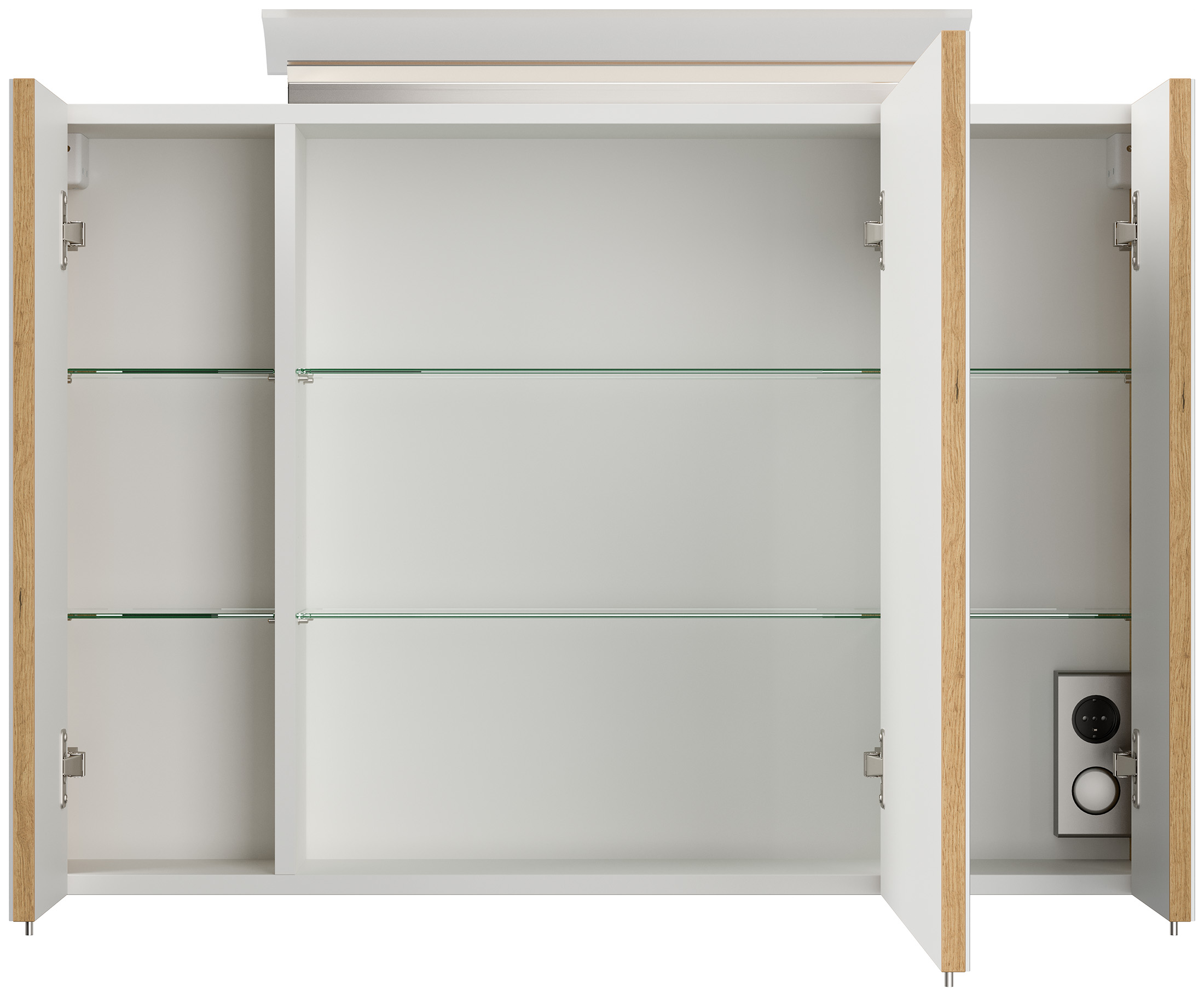 Spiegelschrank 90cm inkl. Design LED-Lampe und Glasböden eiche gold