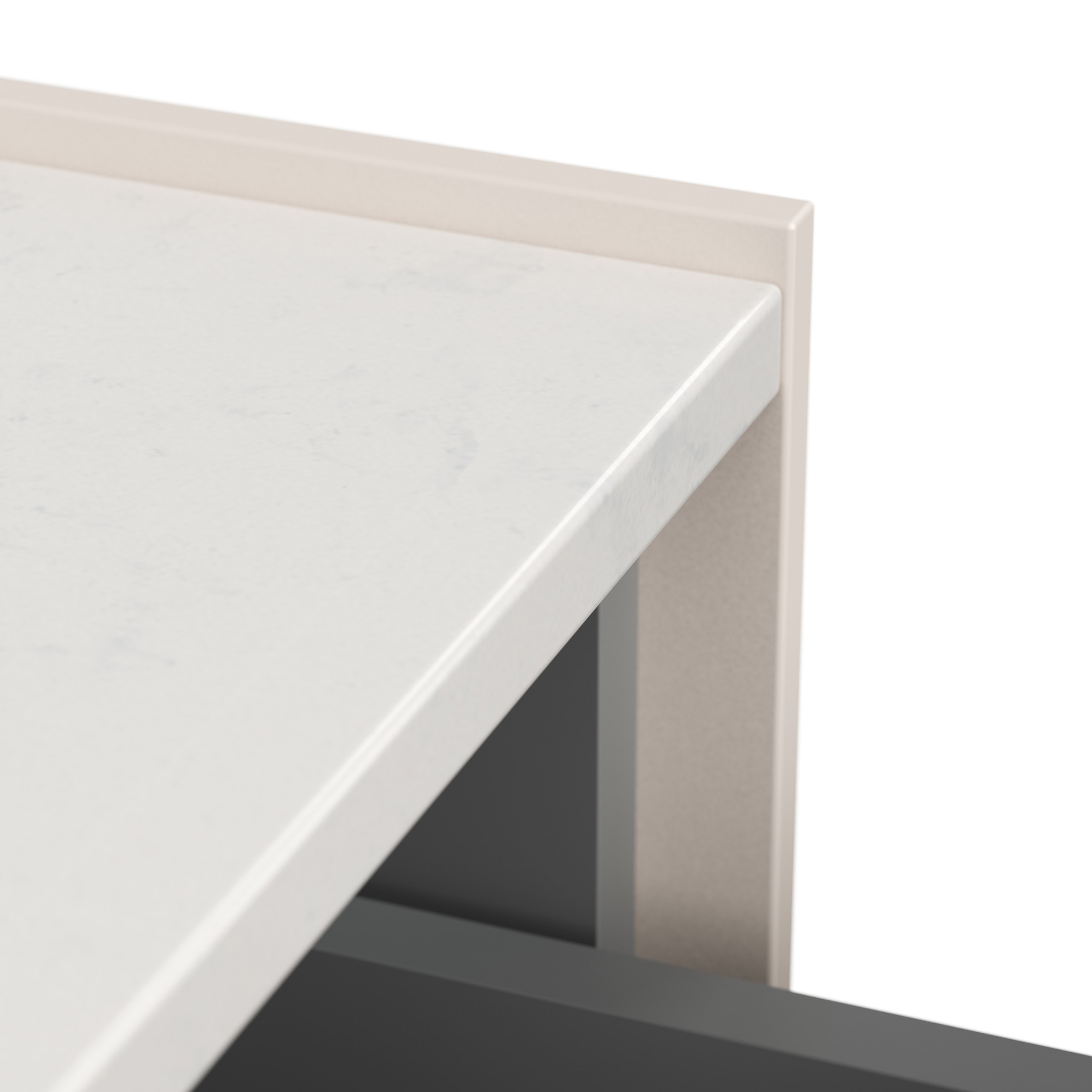 Nachttisch Kommode Artem 60cm, Quarztop, 2 Softeinzüge lackiert Creme Grafit