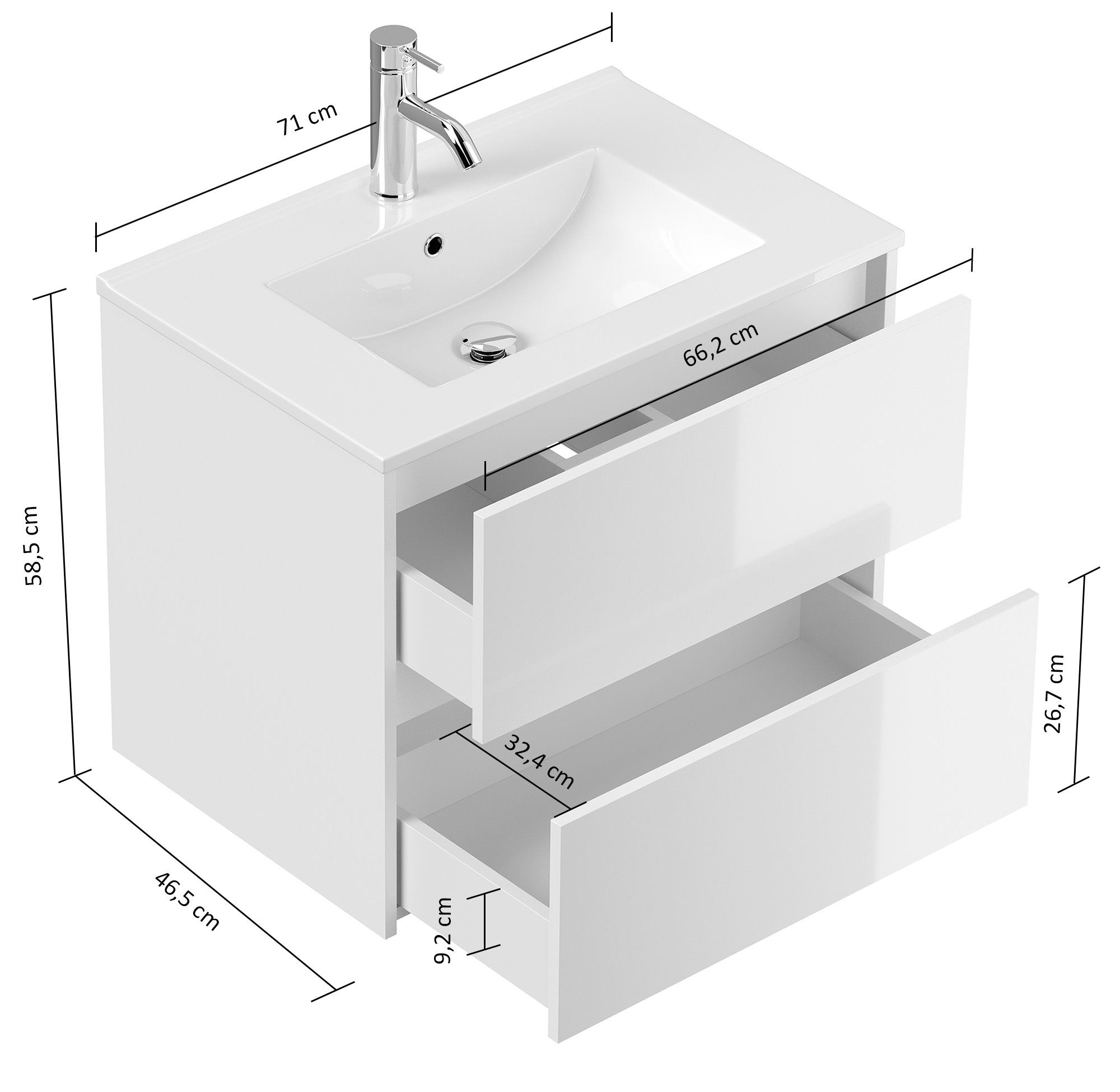 Badmöbel Set Taifun 3tlg. 70cm mit LED Spiegel & Hochschrank eiche gold