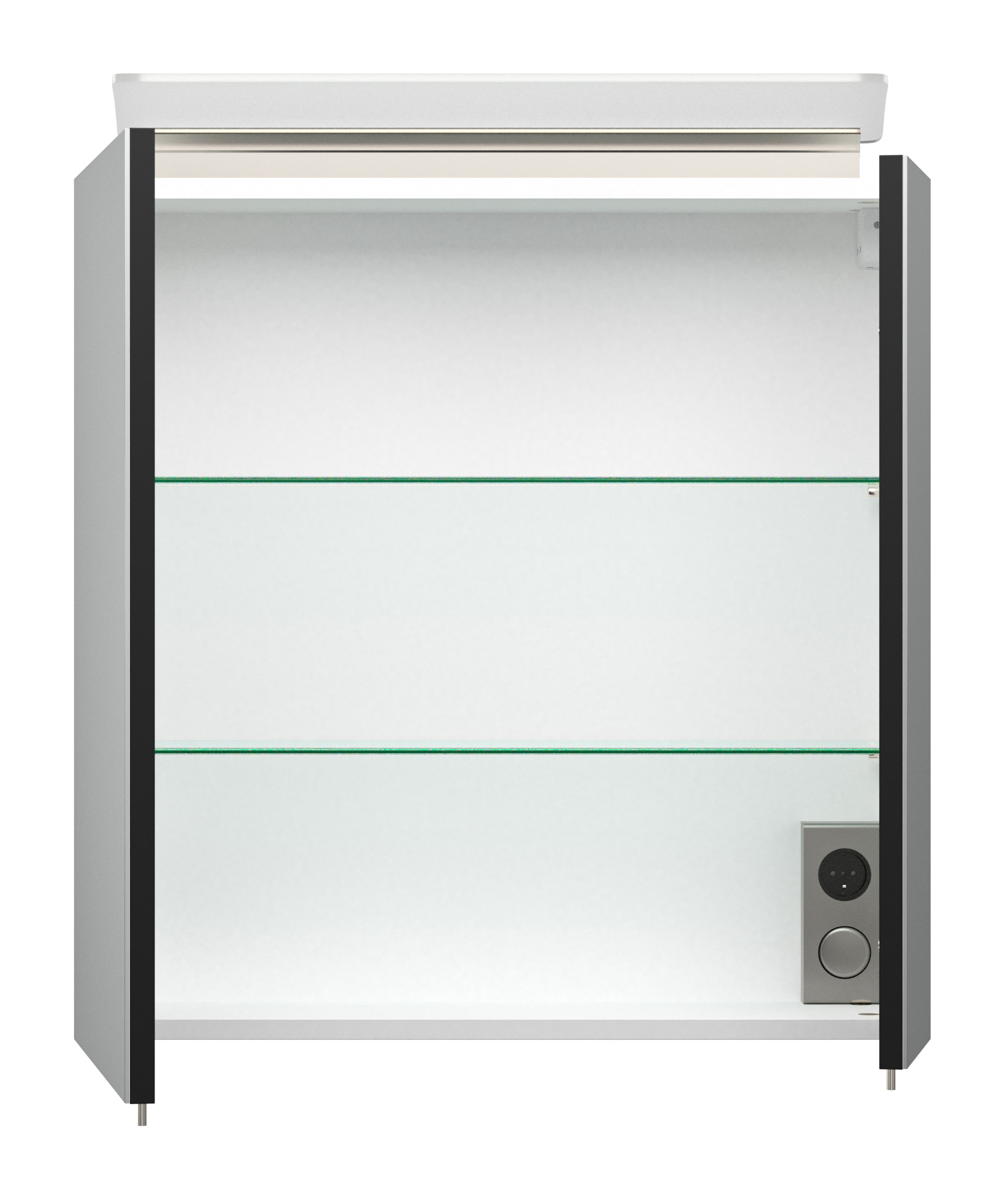 Spiegelschrank 60cm inkl. Design LED-Lampe und Glasböden schwarz