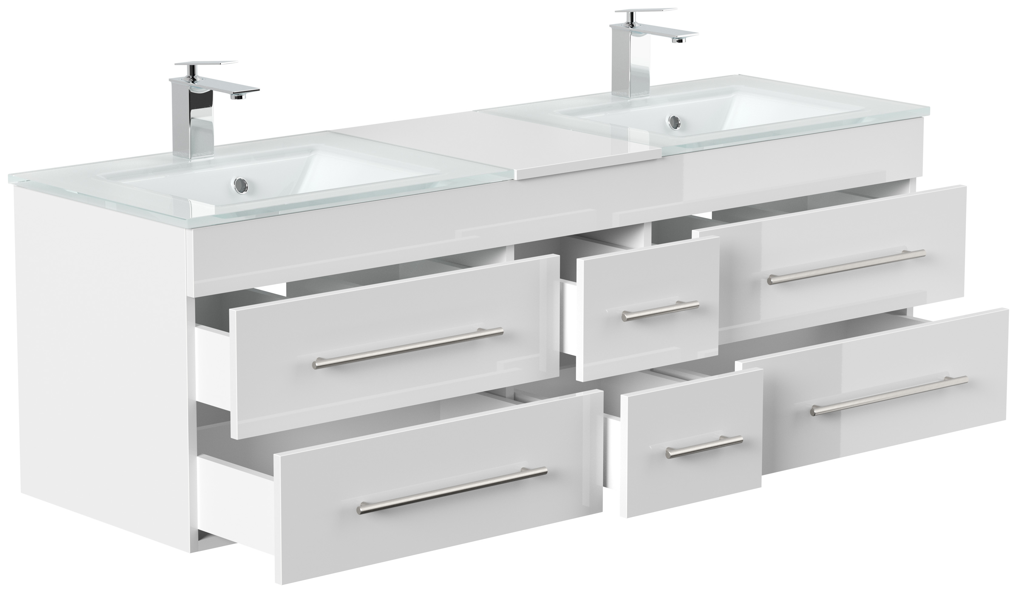 Badmöbel Vitro XL mit Doppel-Glasbecken SoftClose weiss hochglanz
