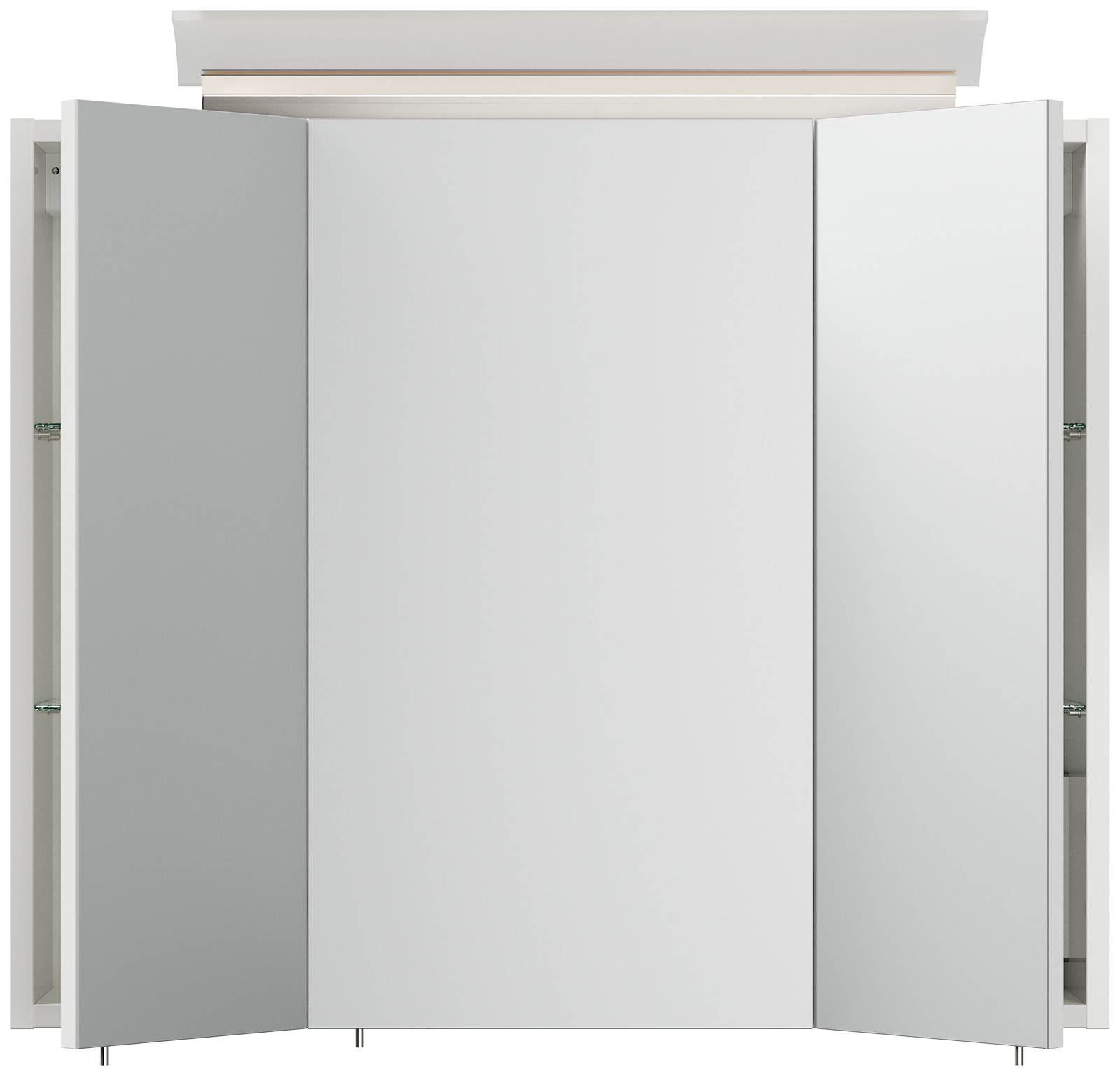 Spiegelschrank 75cm inkl. Design LED-Lampe und Glasböden weiss hochglanz