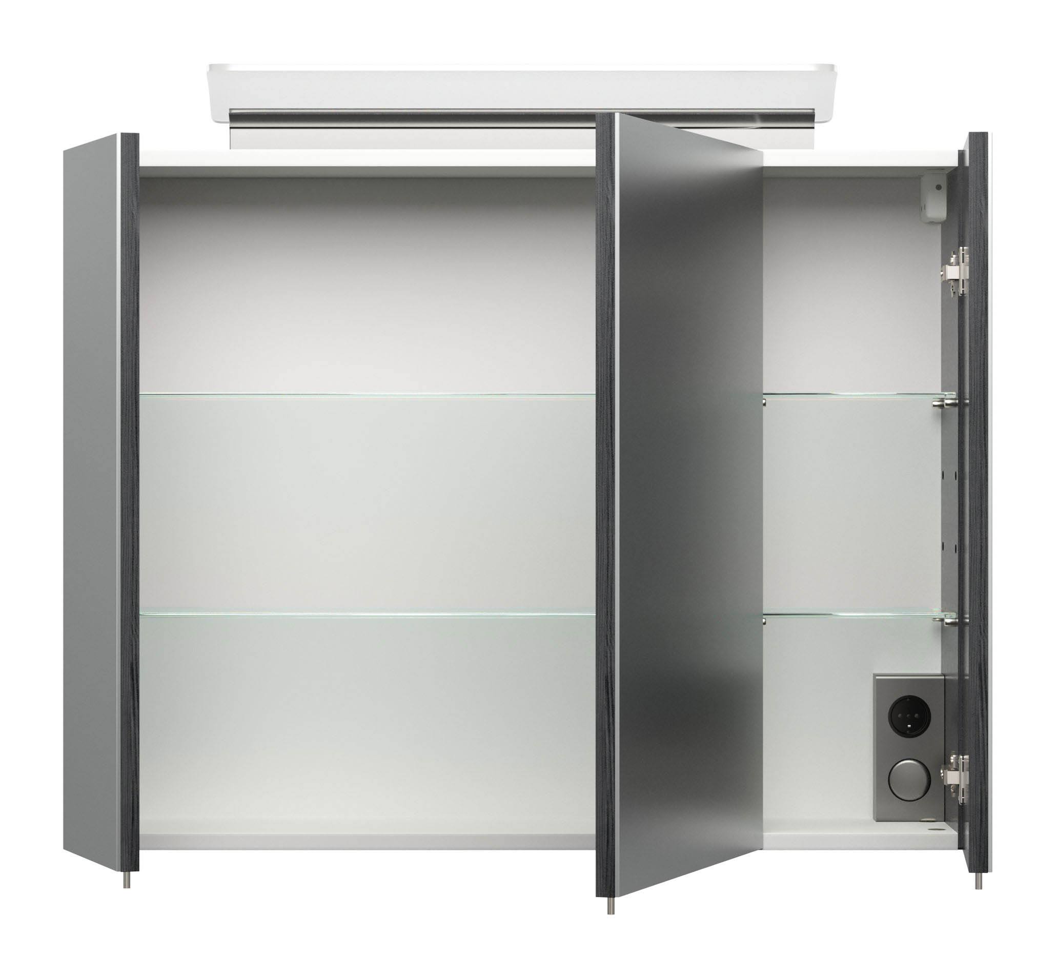 Spiegelschrank 80cm inkl. Design LED-Lampe und Glasböden graphit