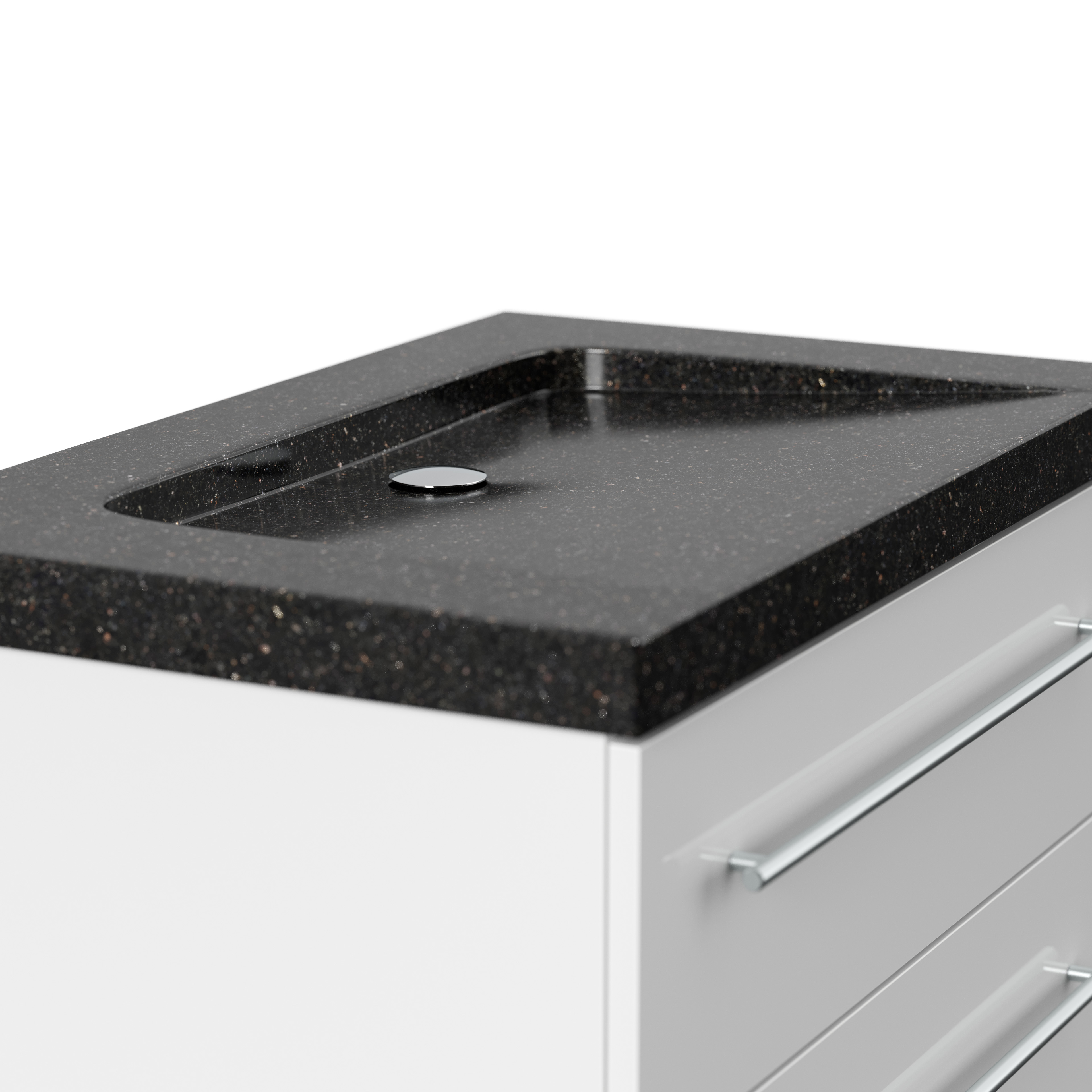 Badmöbel Granit Galaxy Black Damo 75 cm ohne Hahnloch SoftClose weiß hochglanz